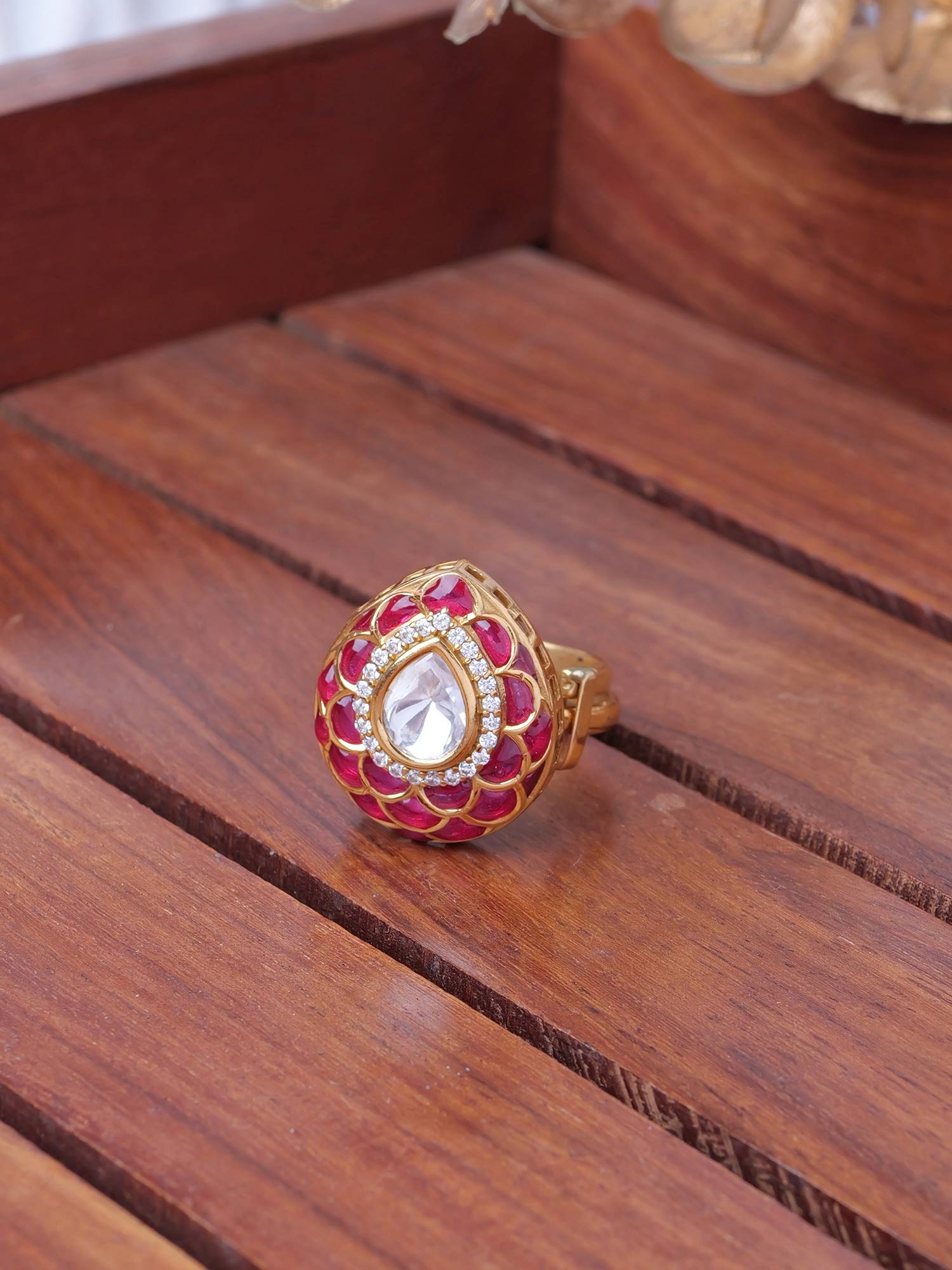 Pranvi Kundan Ring in Ruby