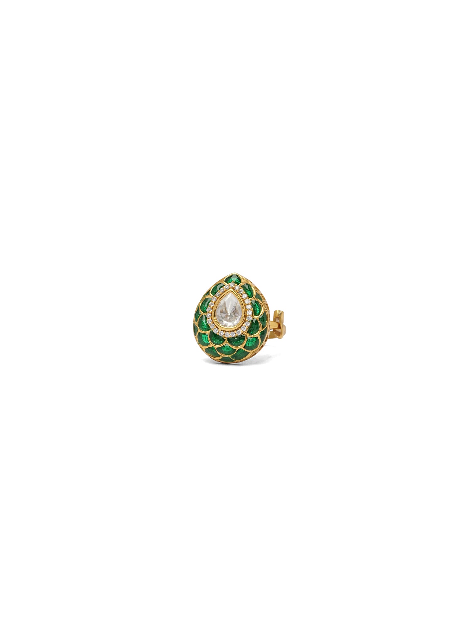 Pranvi Kundan Ring in Green