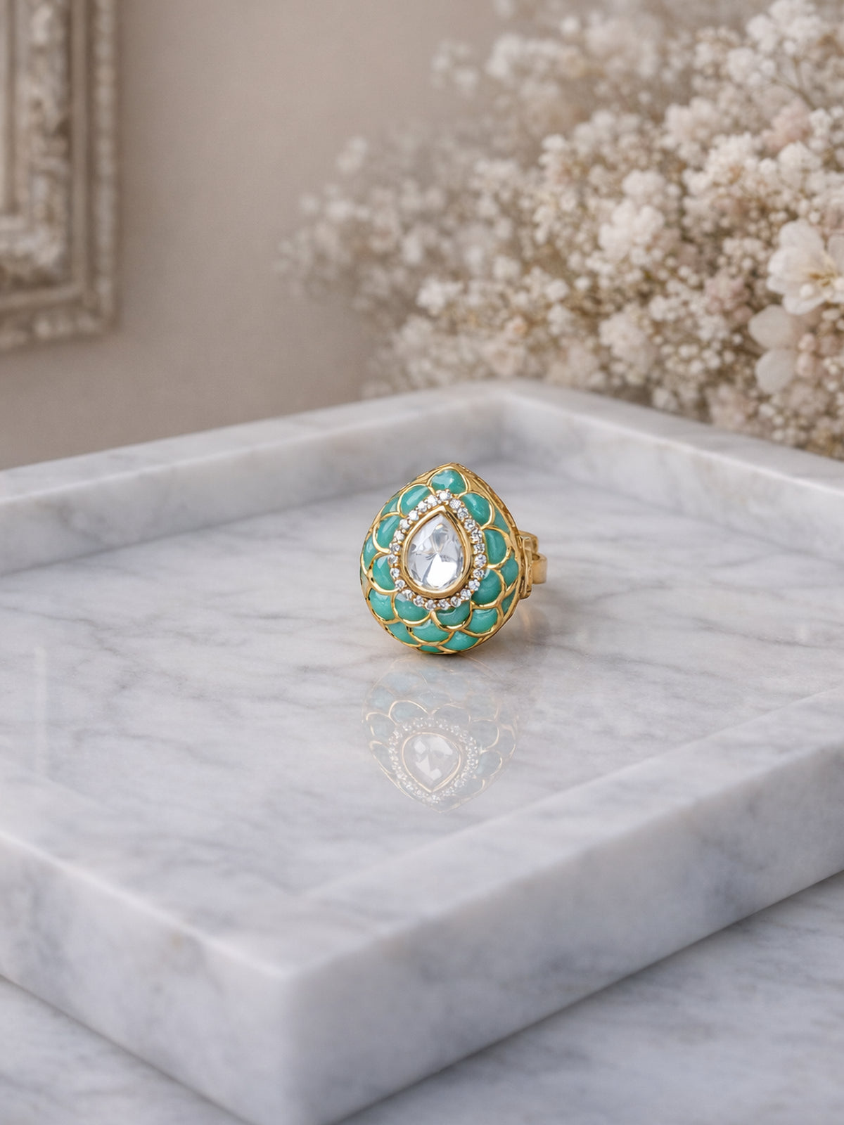 Pranvi Kundan Ring in Pastel Jade 
