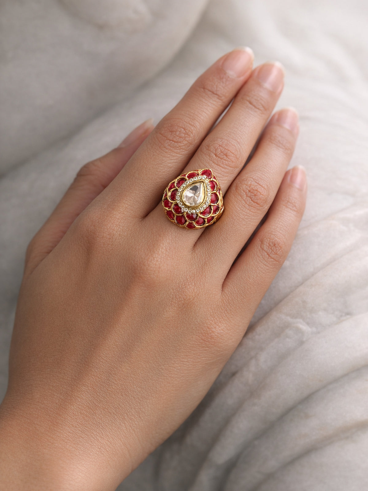 Pranvi Kundan Ring in Ruby 