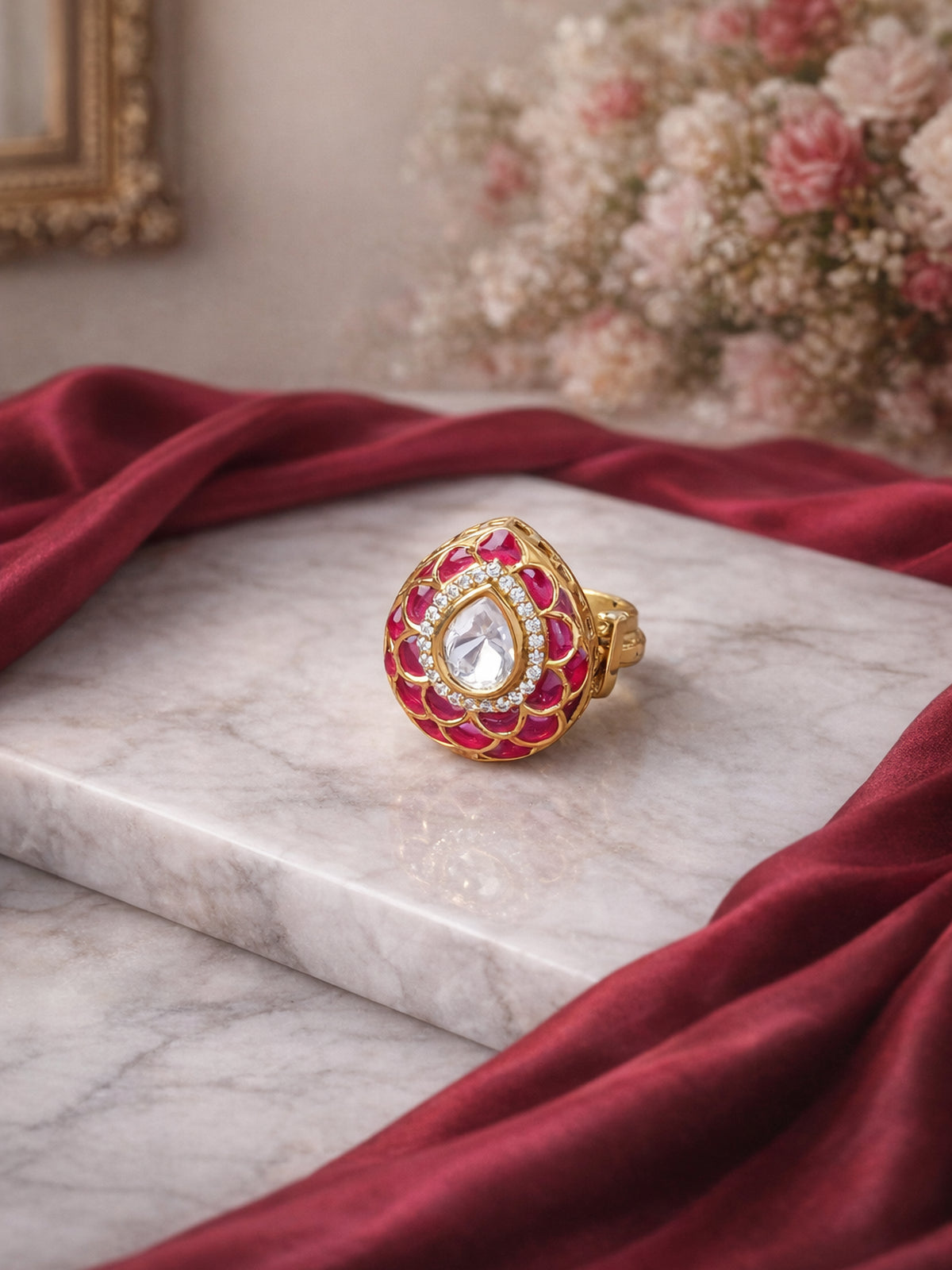 Pranvi Kundan Ring in Ruby