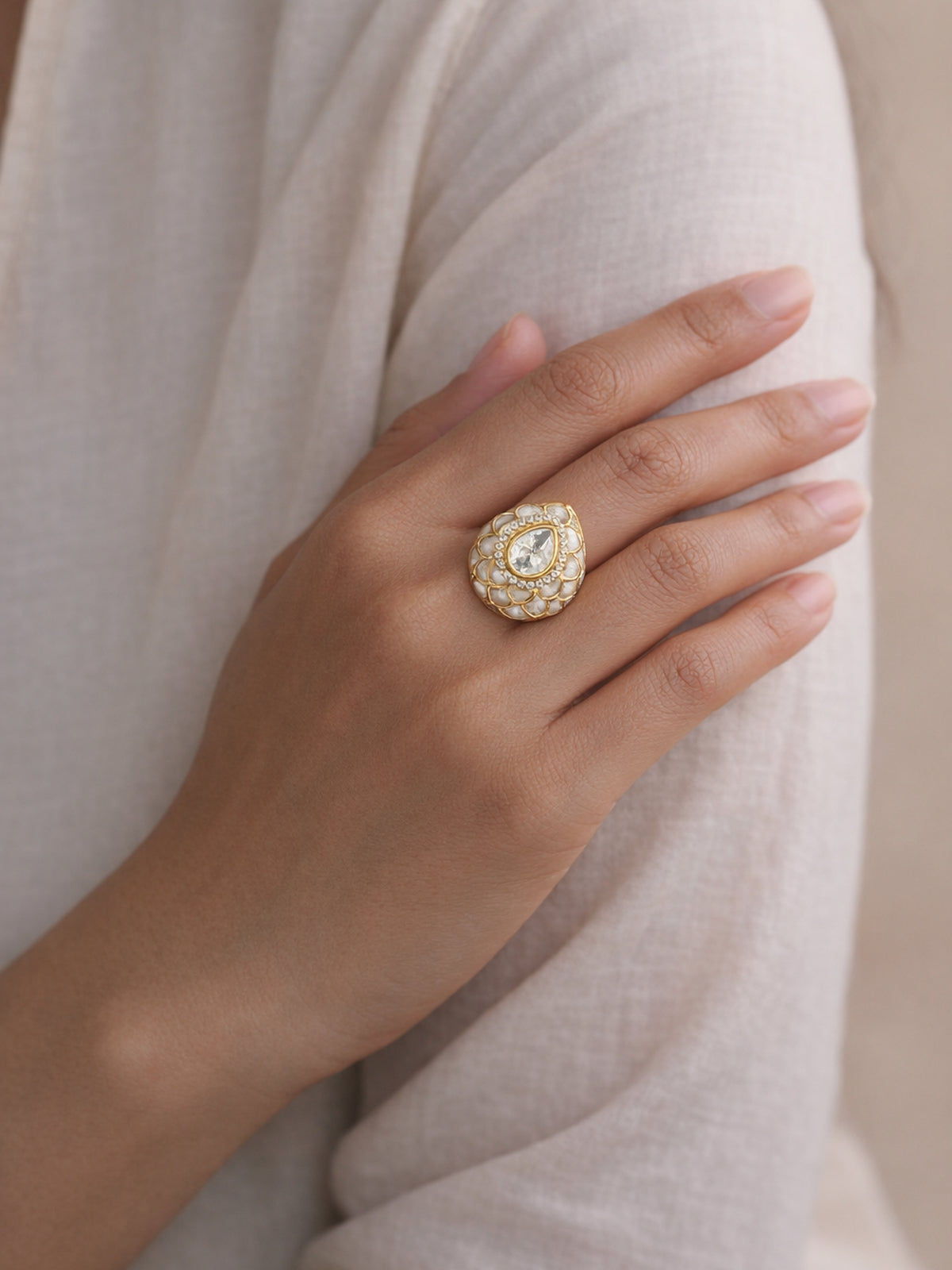 Pranvi Kundan Ring in White