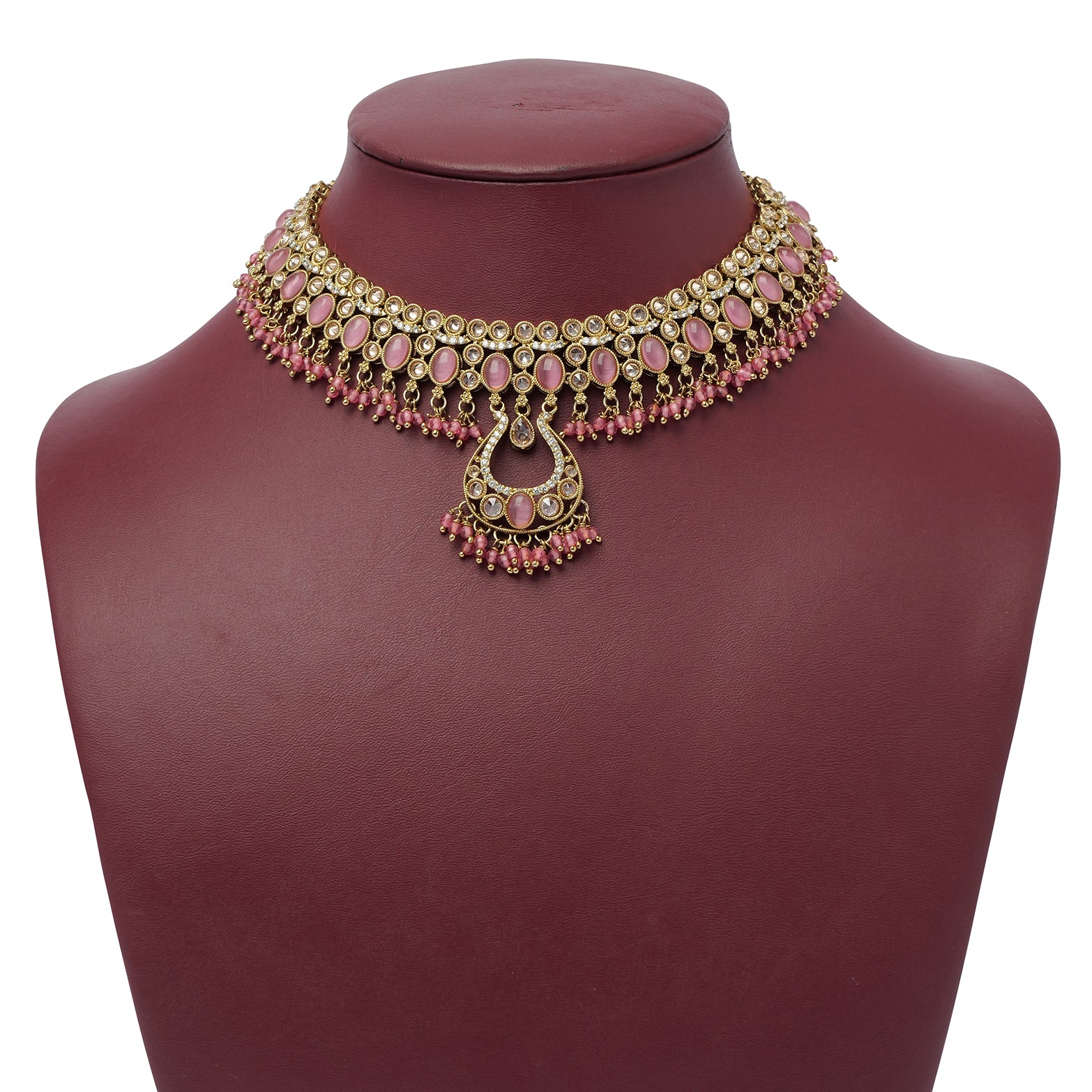 Prisha Necklace Set in Pink and Antique Gold