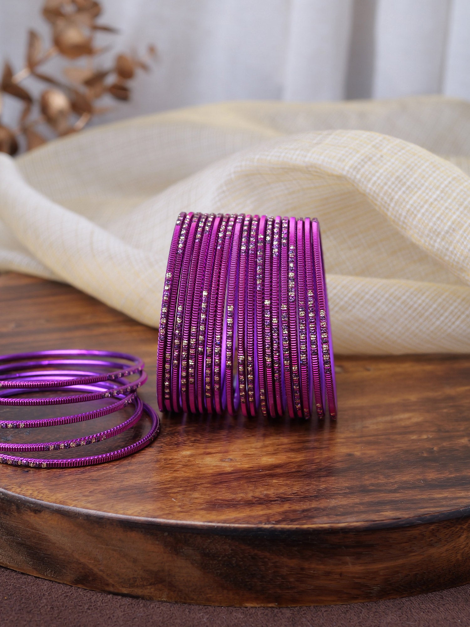 Purple Glitter Etched Bangles