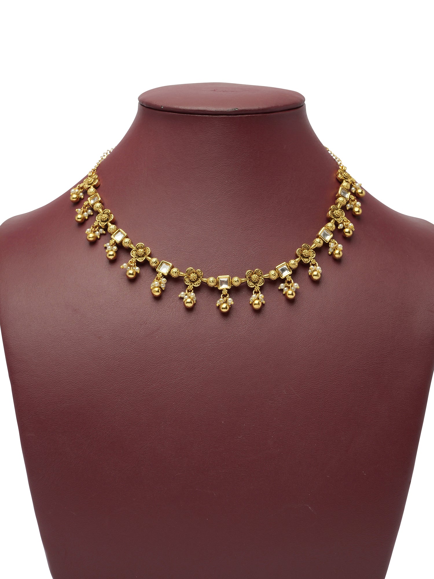 Pushpa Kundan Necklace Set in White