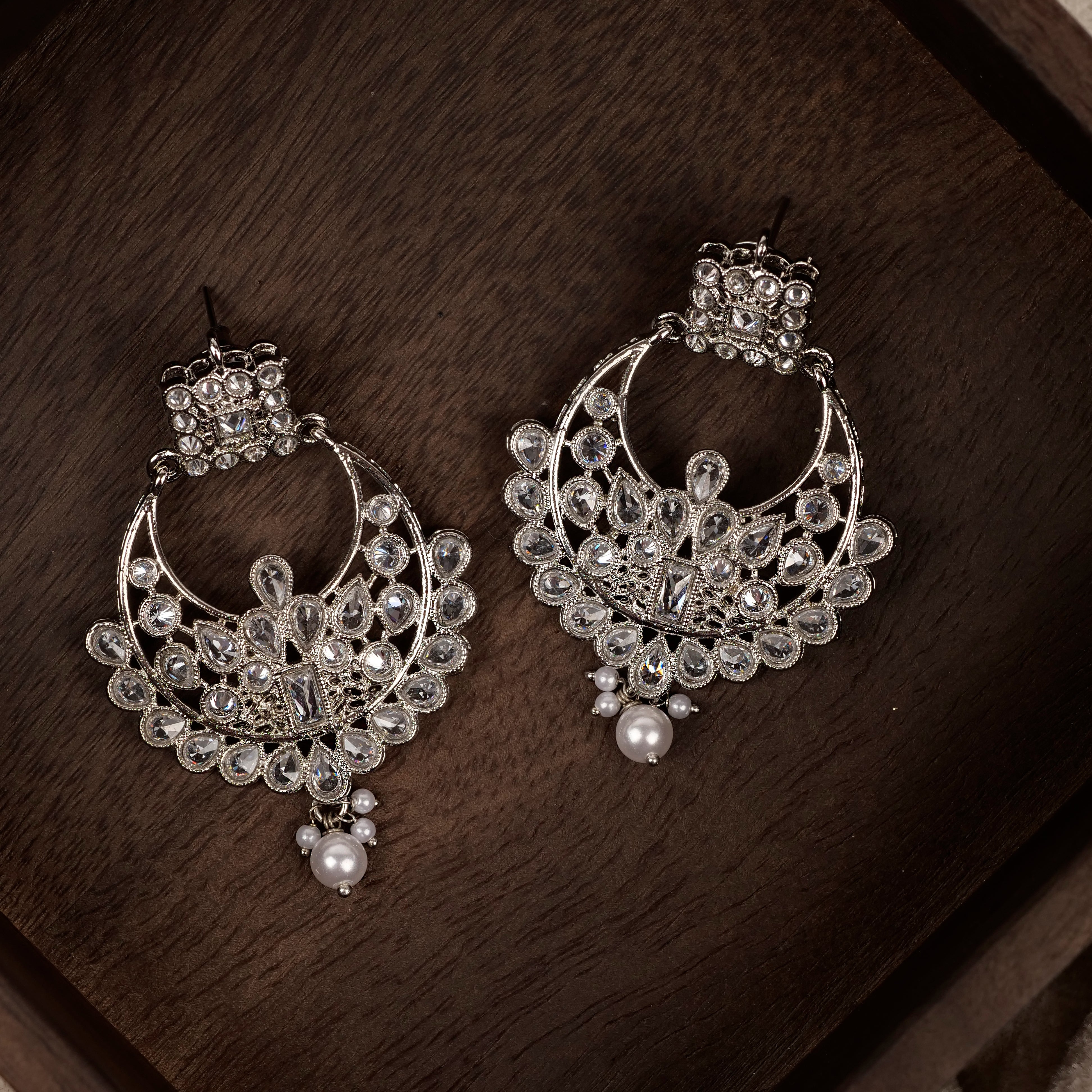 Ziya Chandbali Earrings in Rhodium