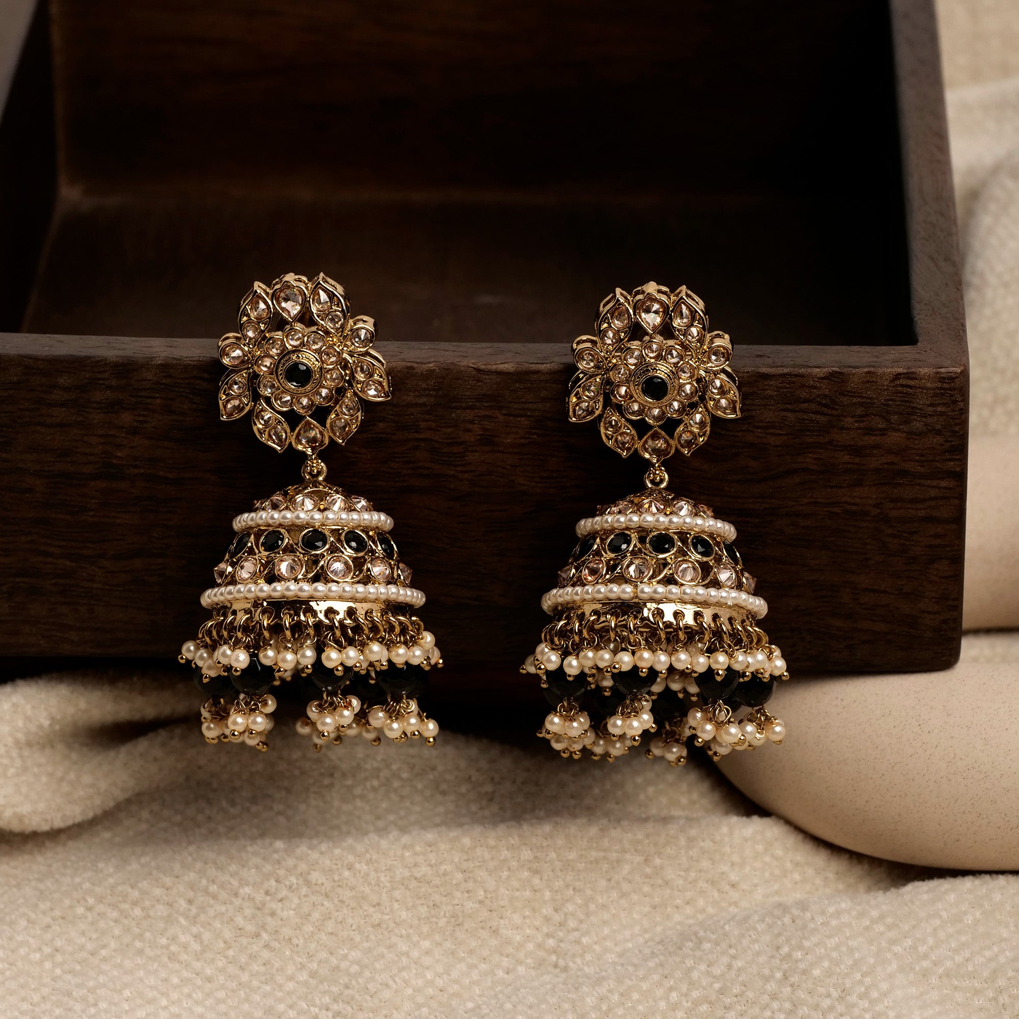 Sajani Jhumka Earrings in Pearl and Black
