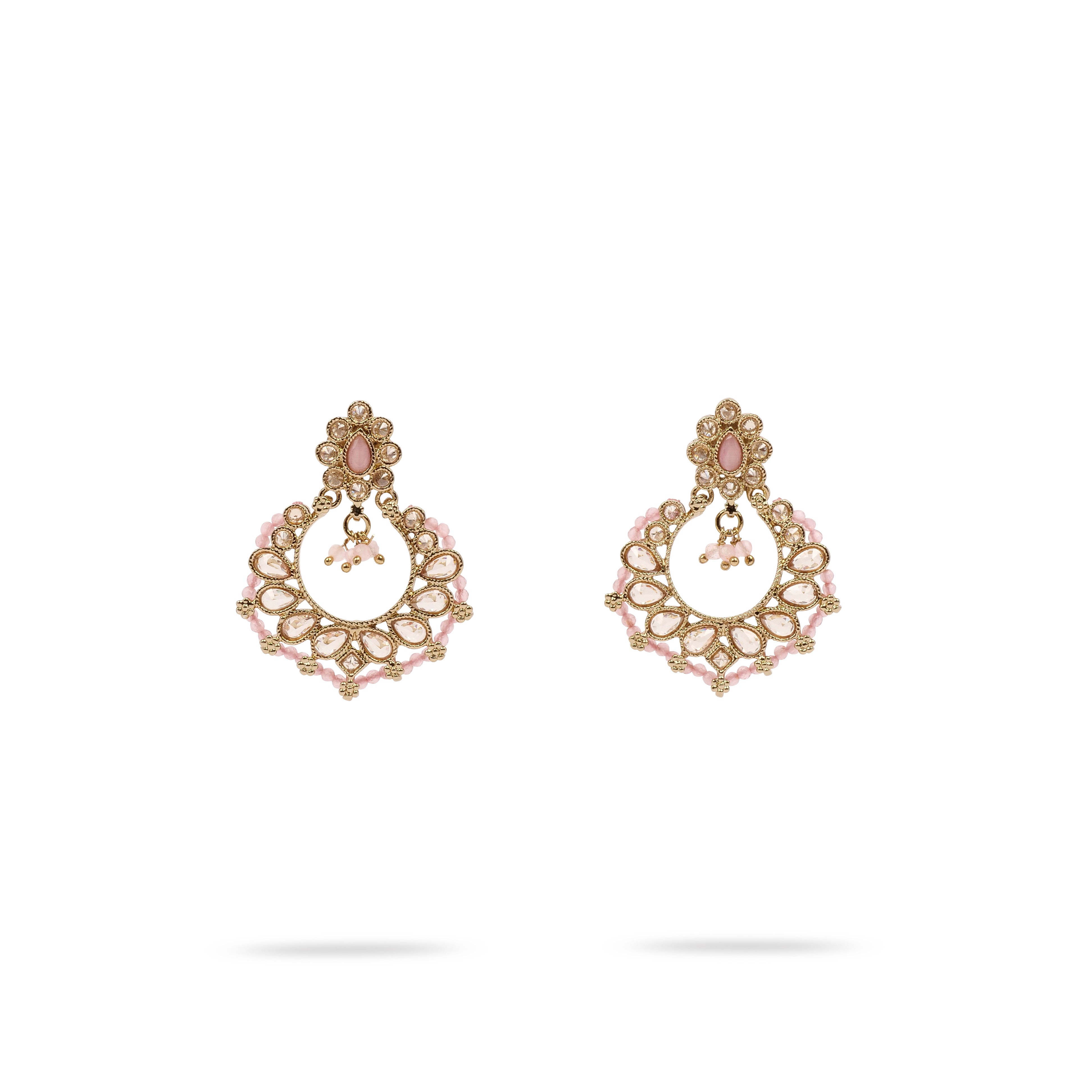 Ethnic Bead-Edge Earrings in Light Pink