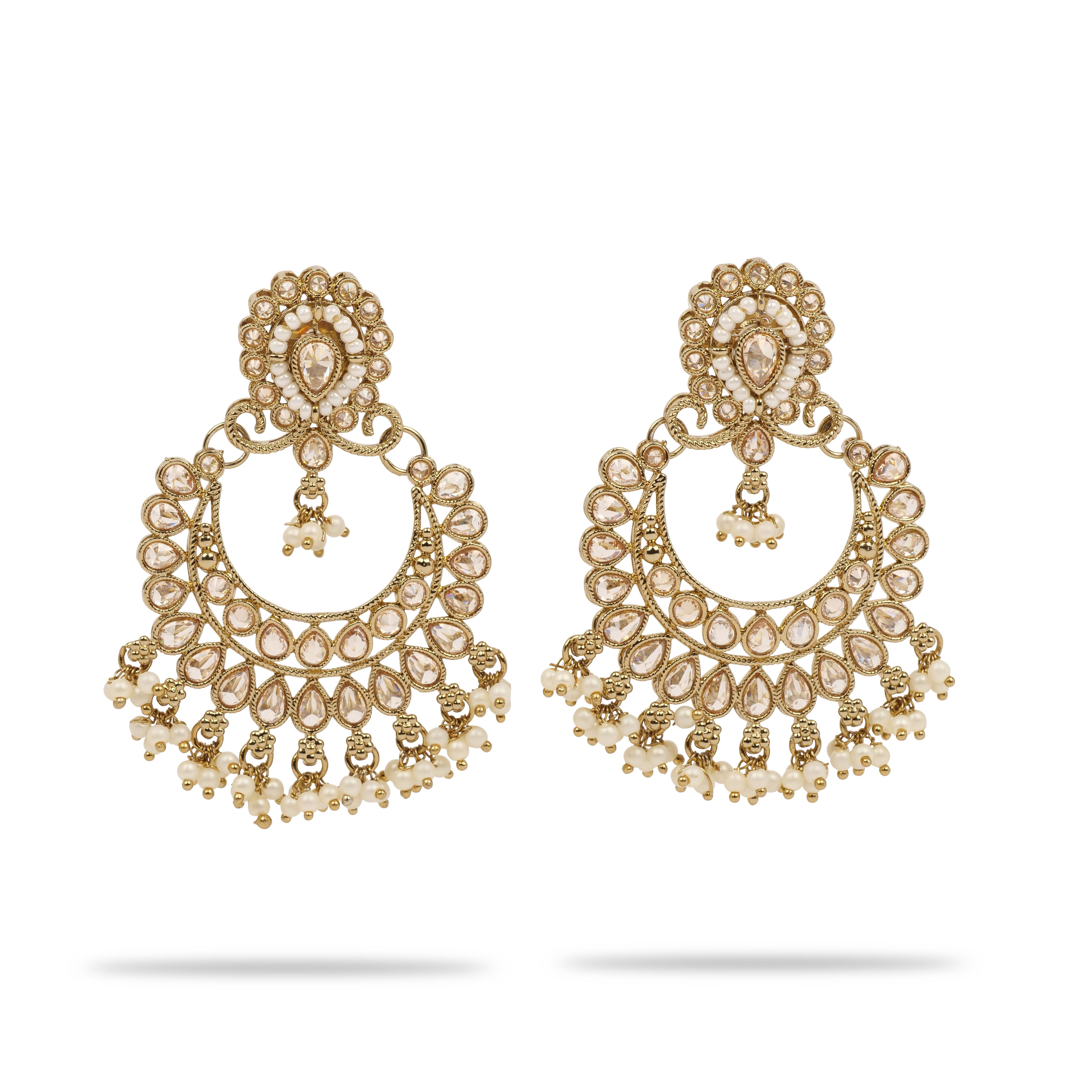 Raahi Pearl Chandbali Earrings in Antique Gold