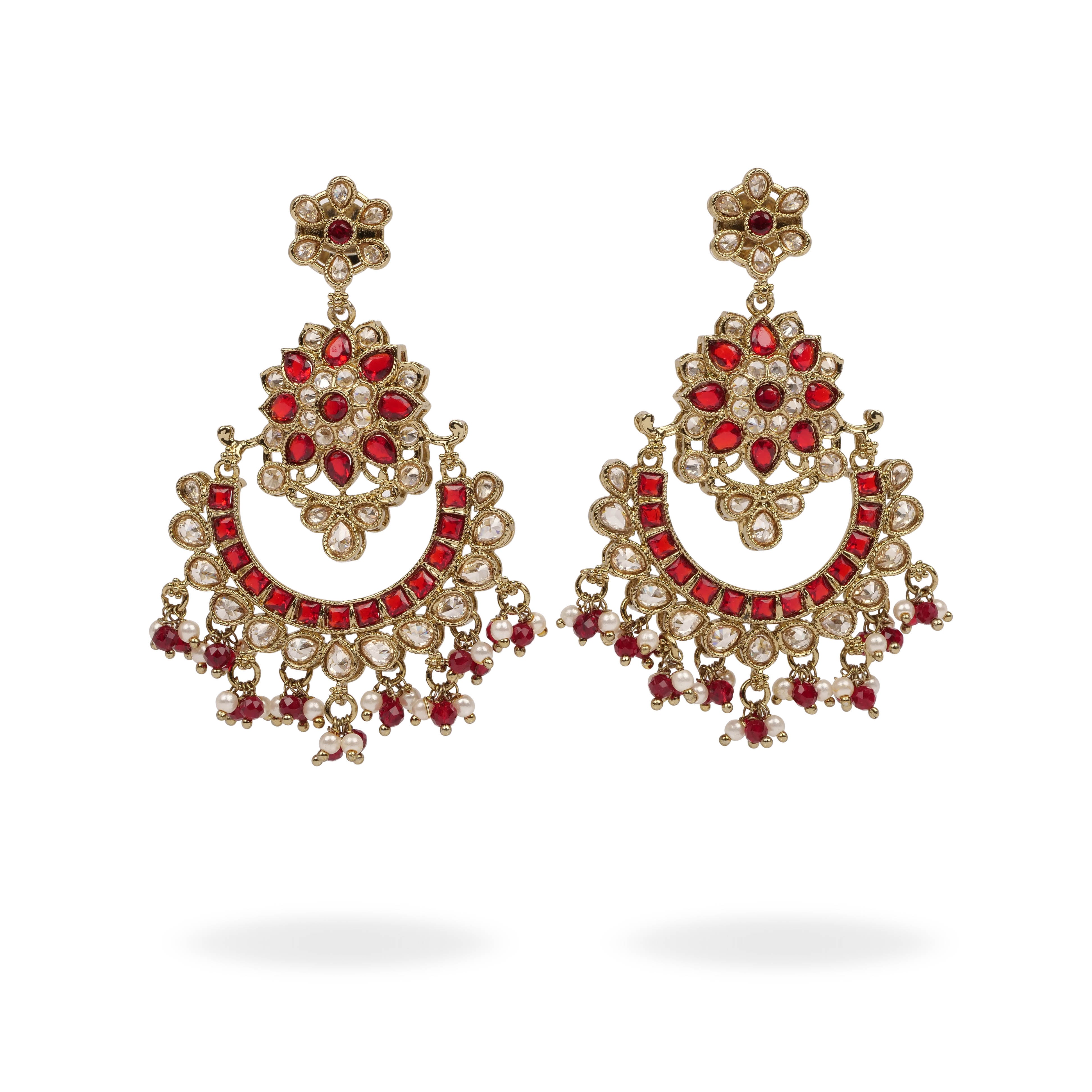 Delight Red Chand Bali Earrings