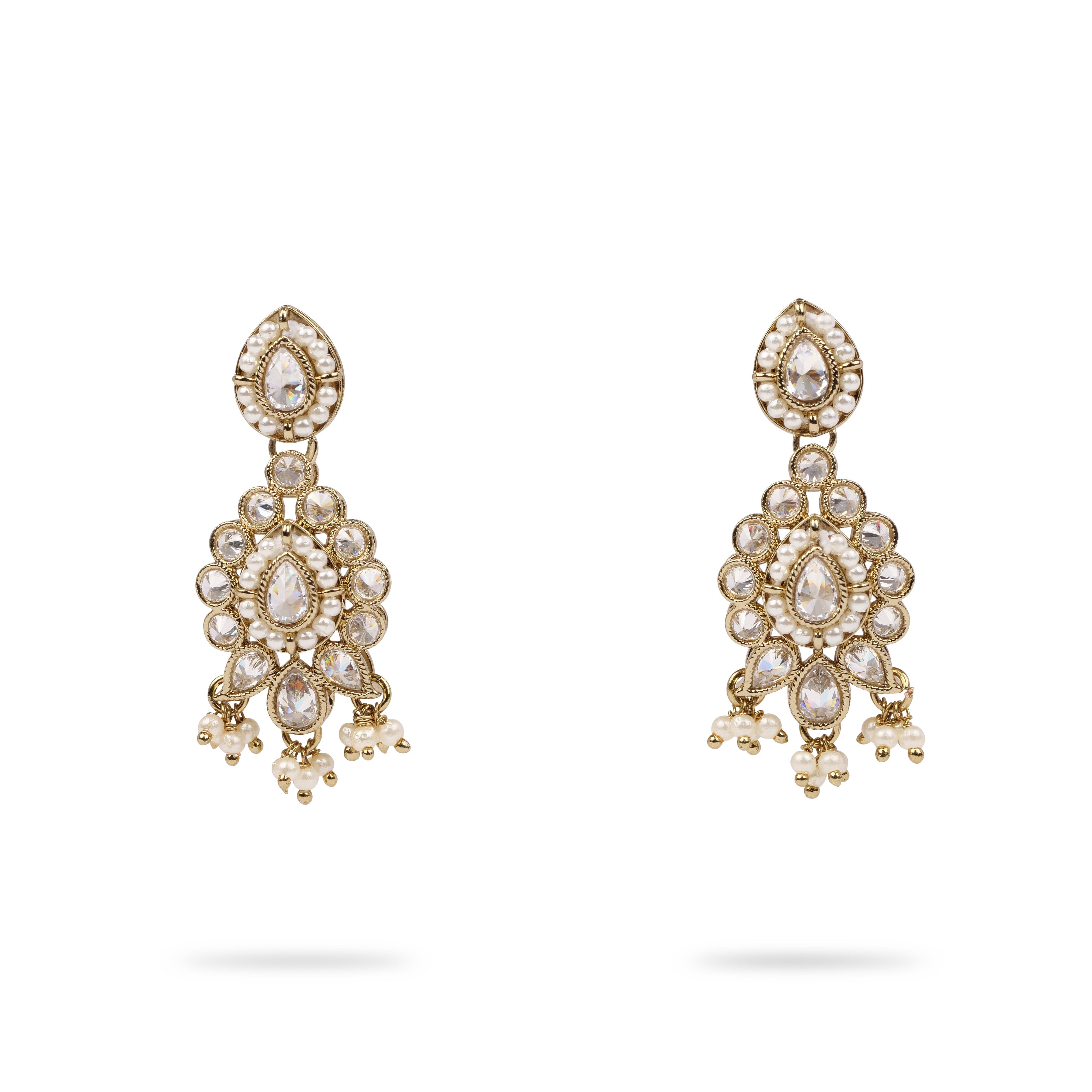 Nihari Pearl and Antique Gold Earrings in White