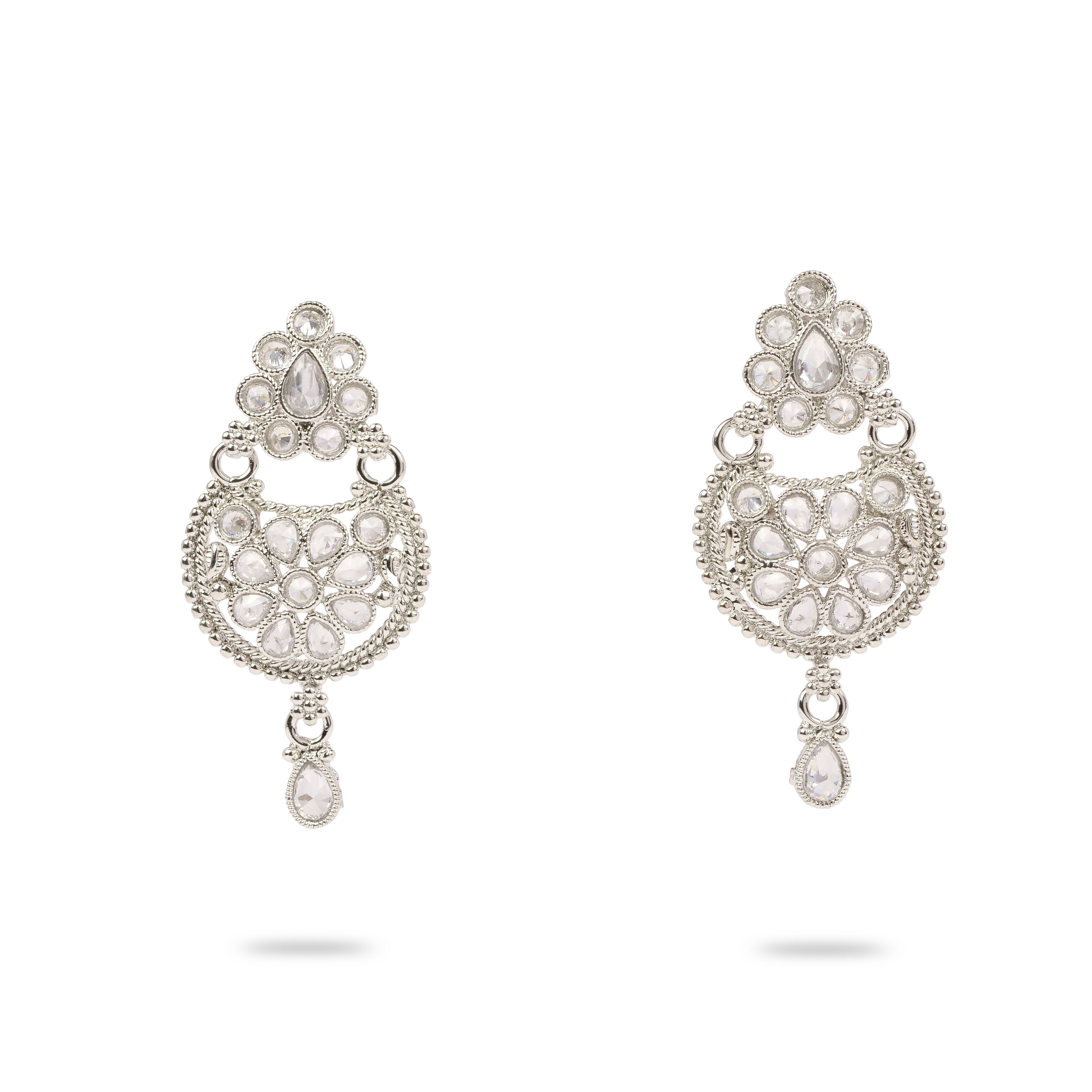 Raniya Rhodium Earrings with White Crystal