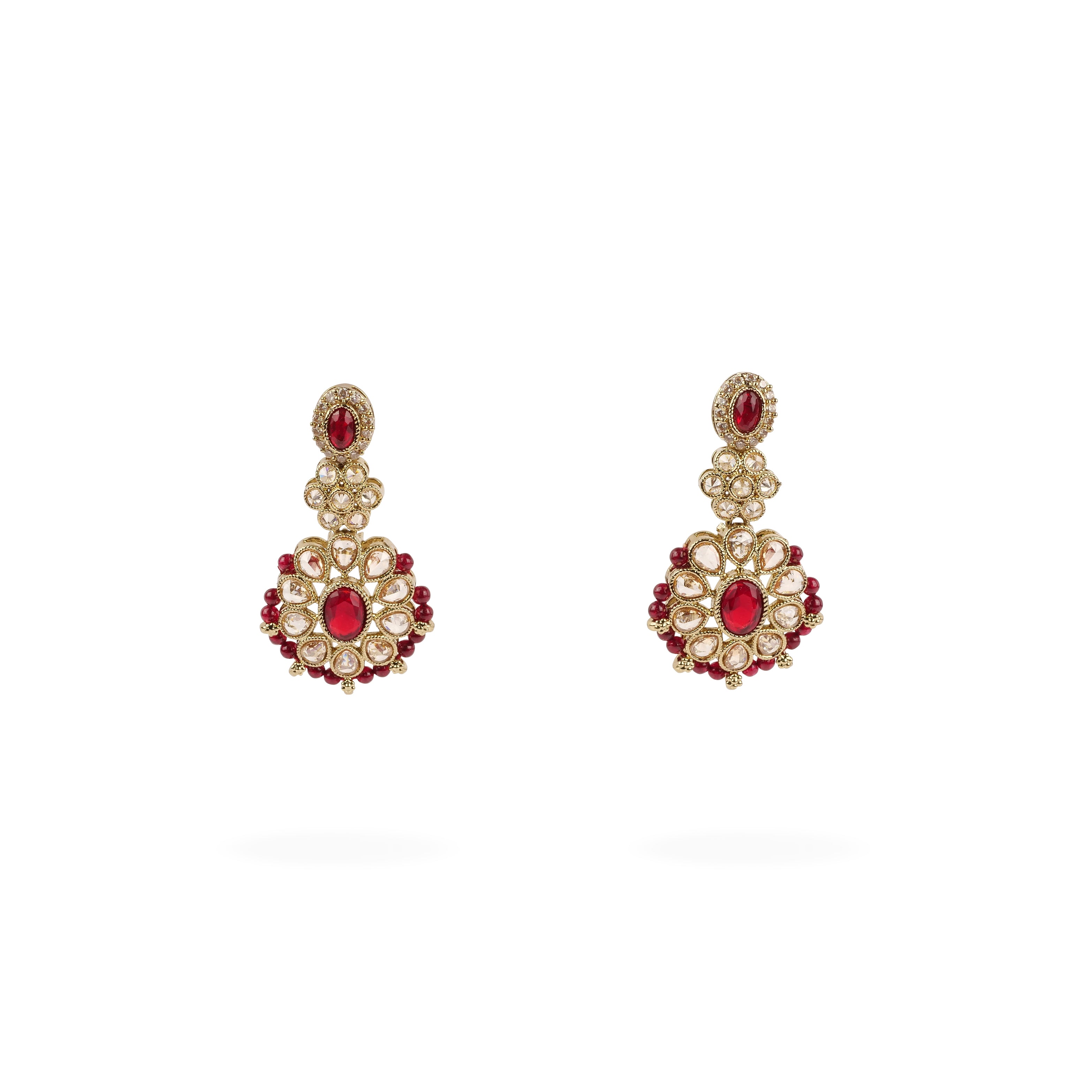 Zoha Bead Edge Earrings in Maroon