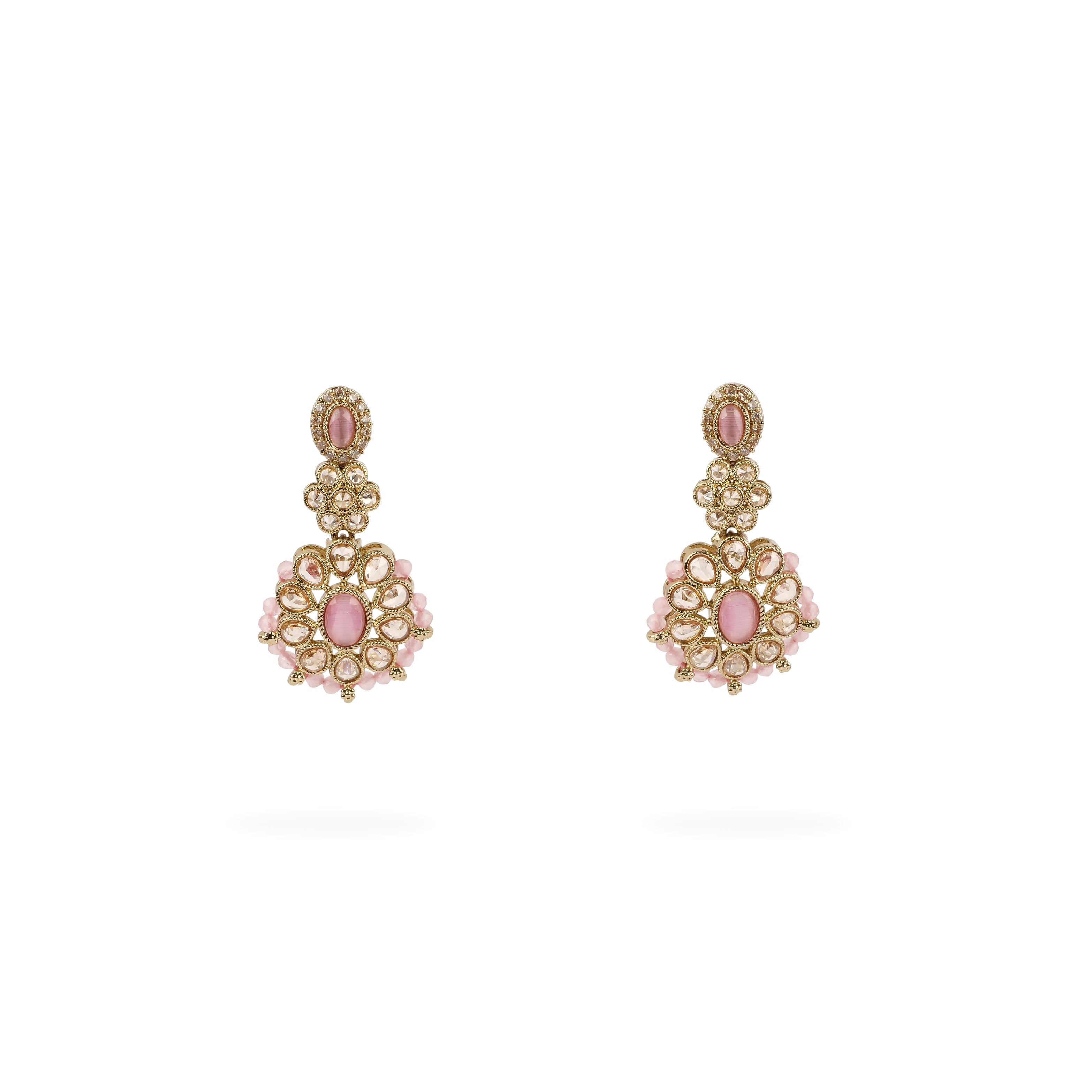 Zoha Bead Edge Earrings in Light Pink