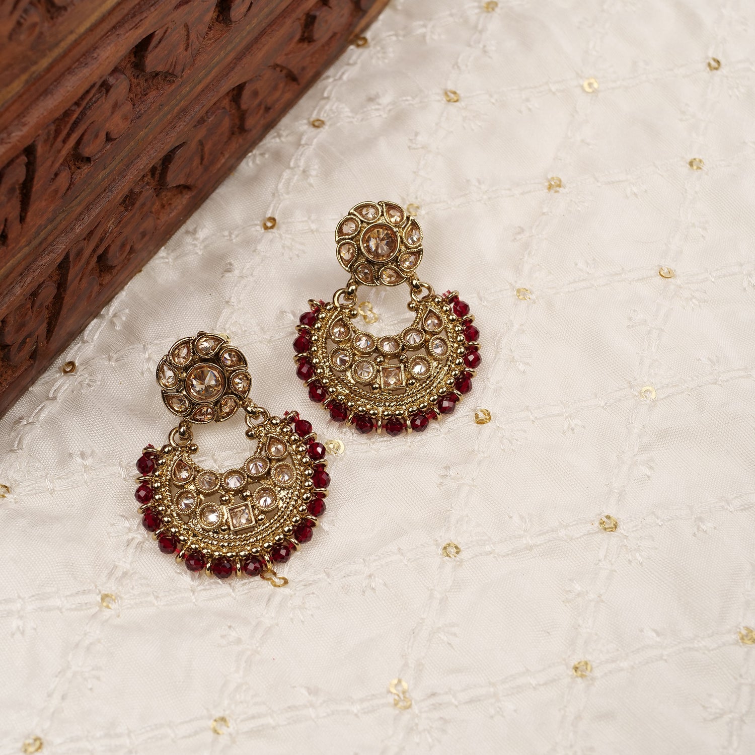 Amina Chandbali Earrings in Maroon