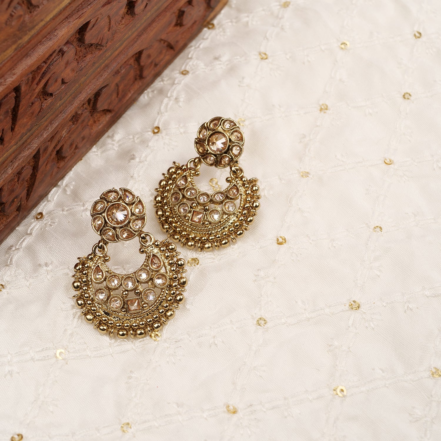 Amina Chandbali Earrings in Antique Gold