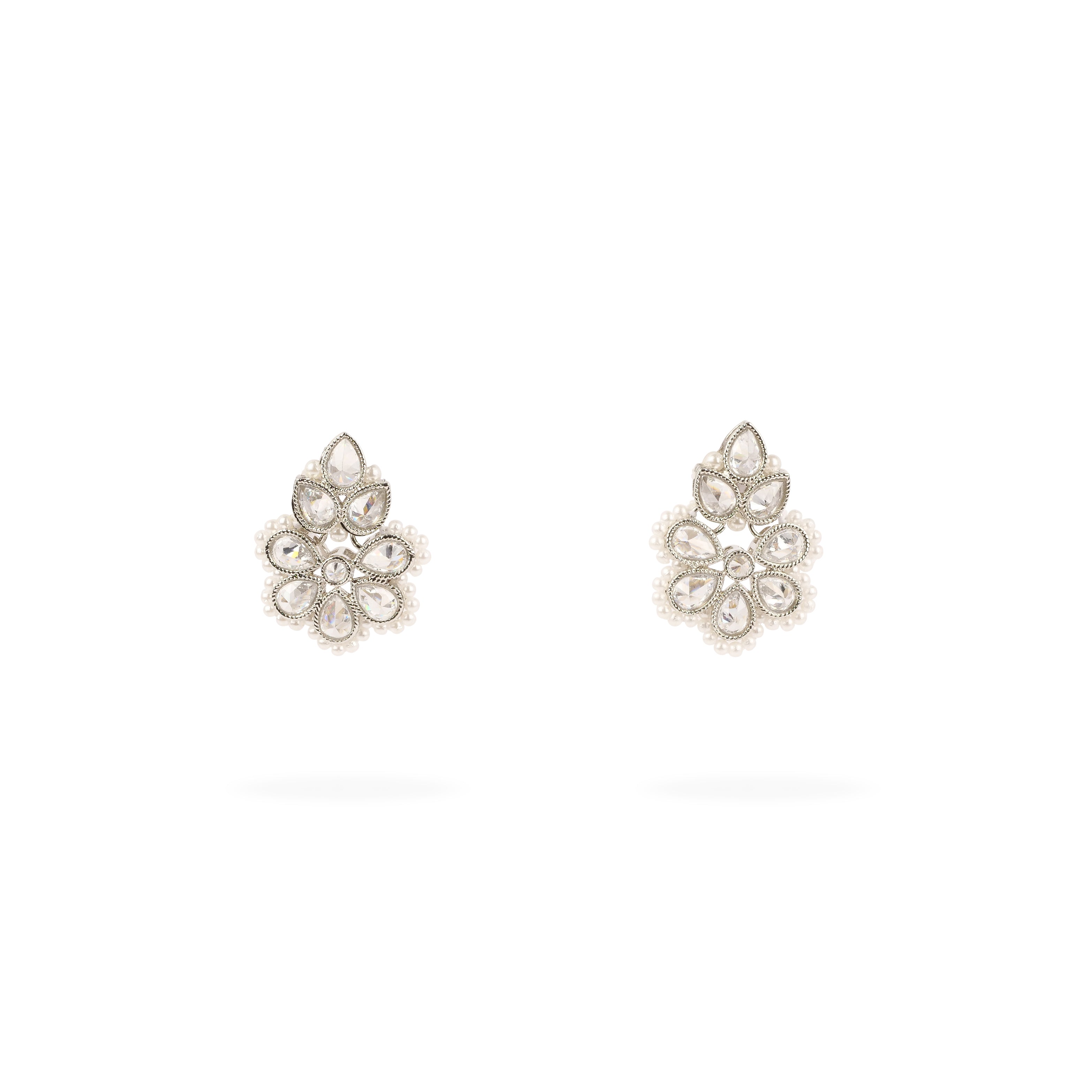 Rupi Small Earrings in Pearl and Rhodium 