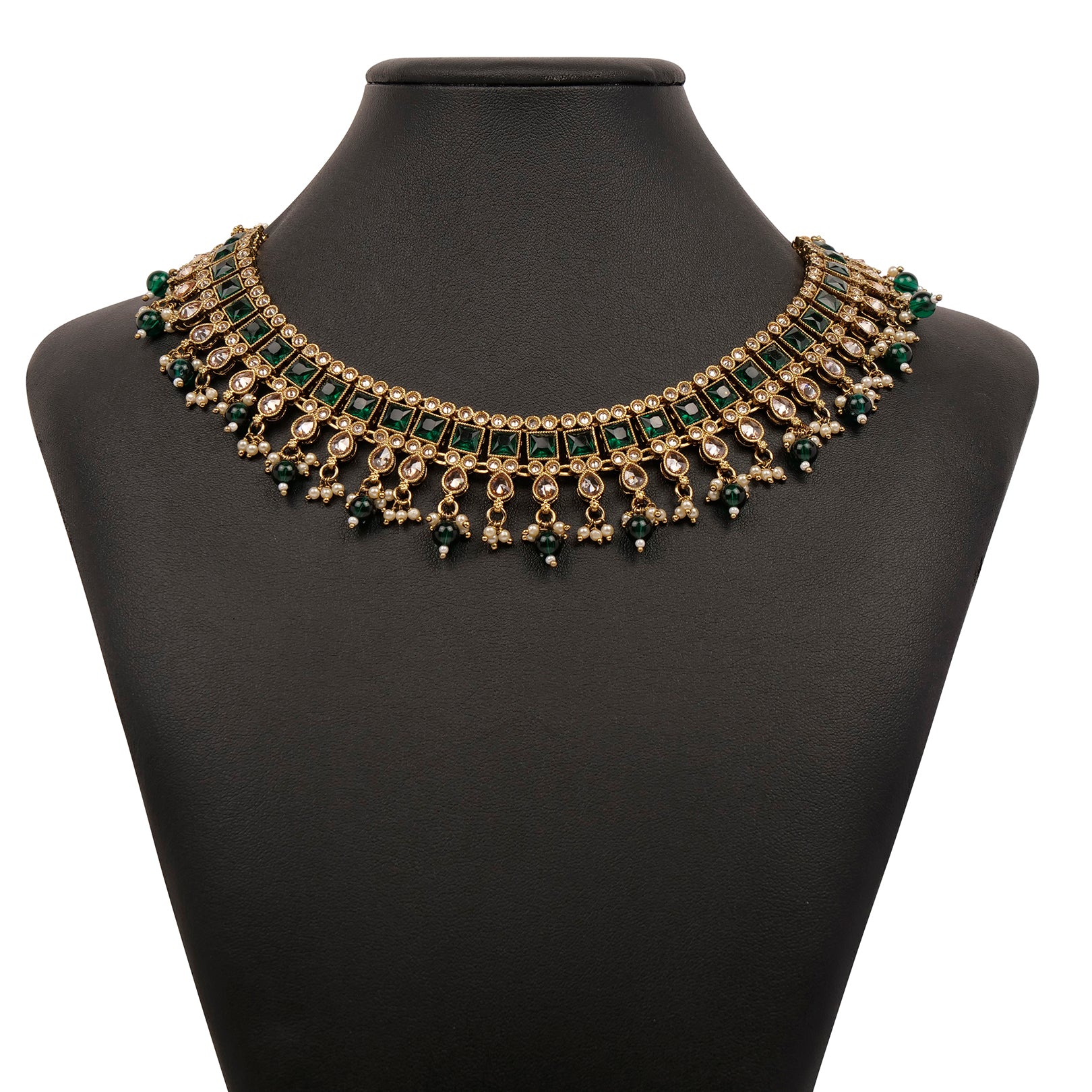 Sana Necklace Set in Green and Antique Gold