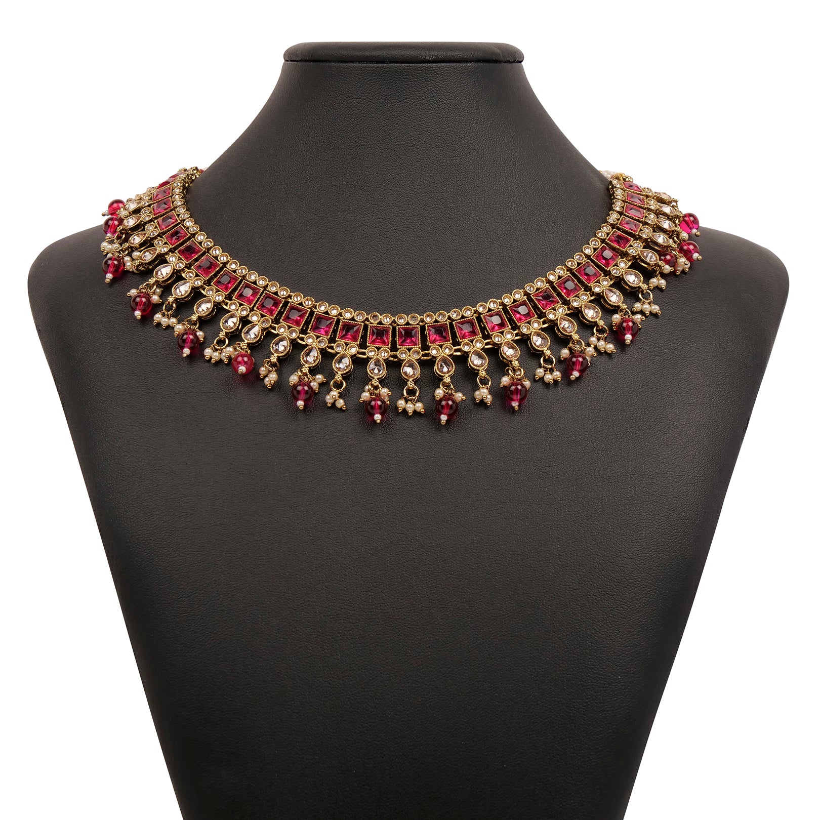 Sana Necklace Set in Hot Pink and Antique Gold