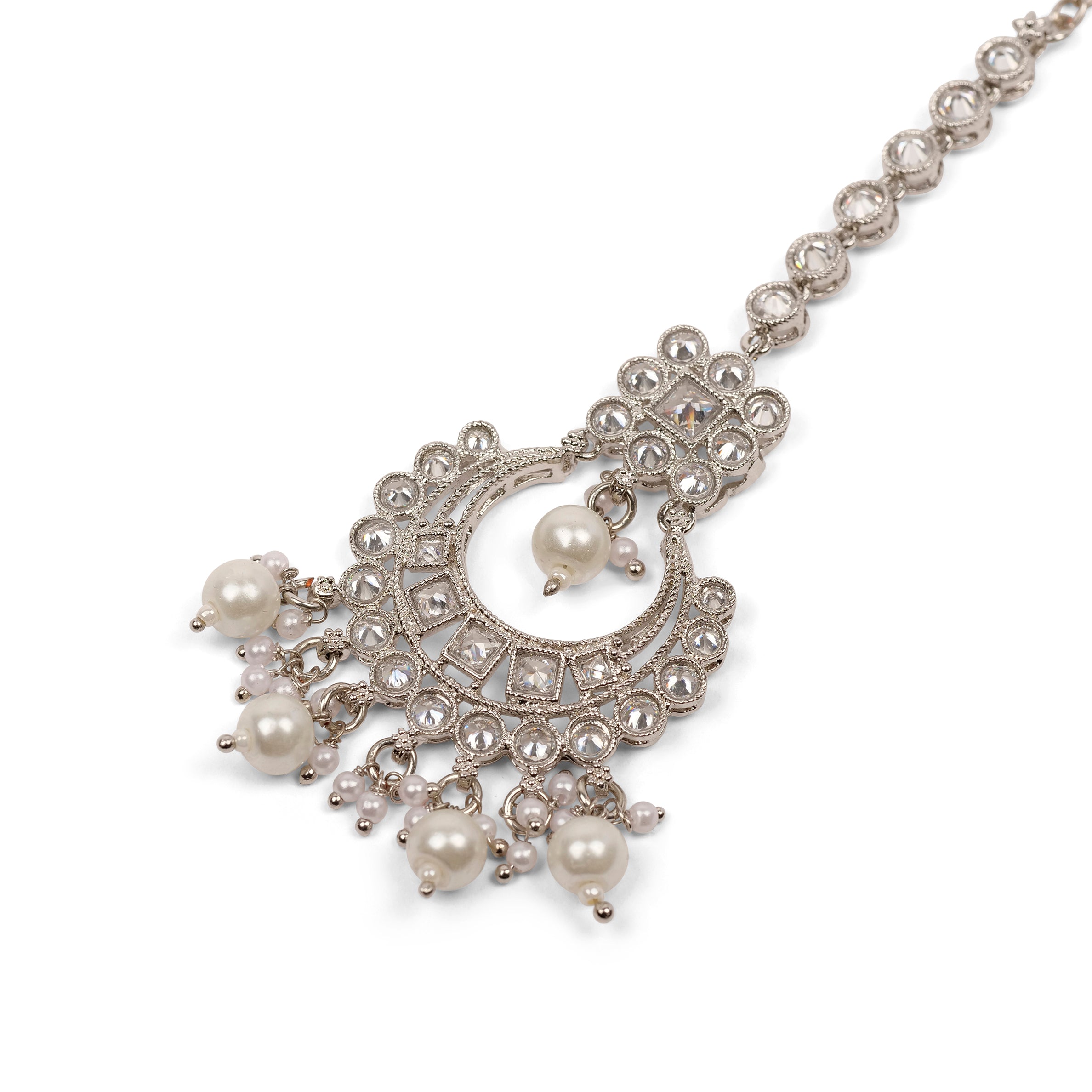 Sana Necklace Set in Pearl and Rhodium
