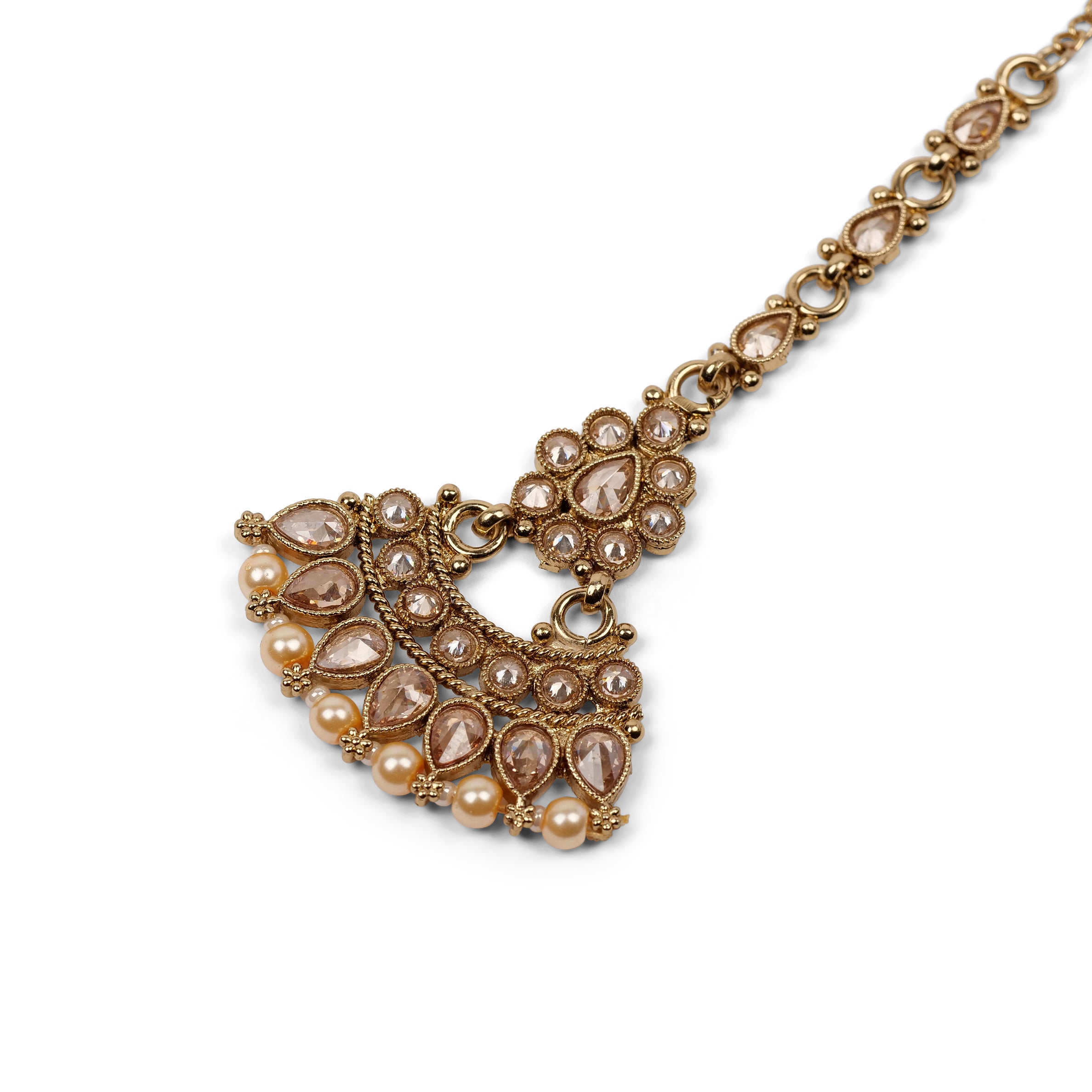 Anala Simple Necklace Set in Light Topaz and Pearl 