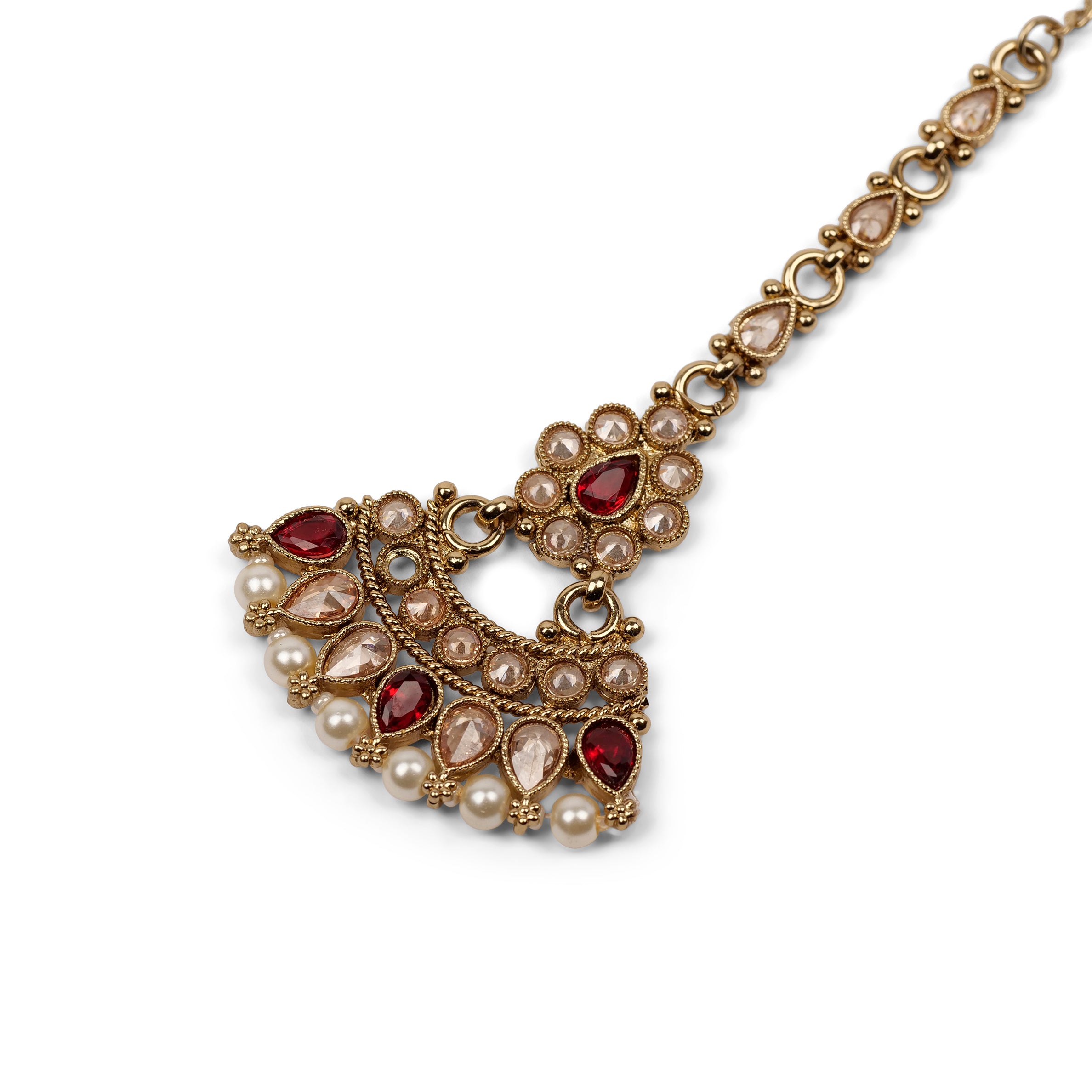 Anala Simple Necklace Set in Maroon and Pearl 