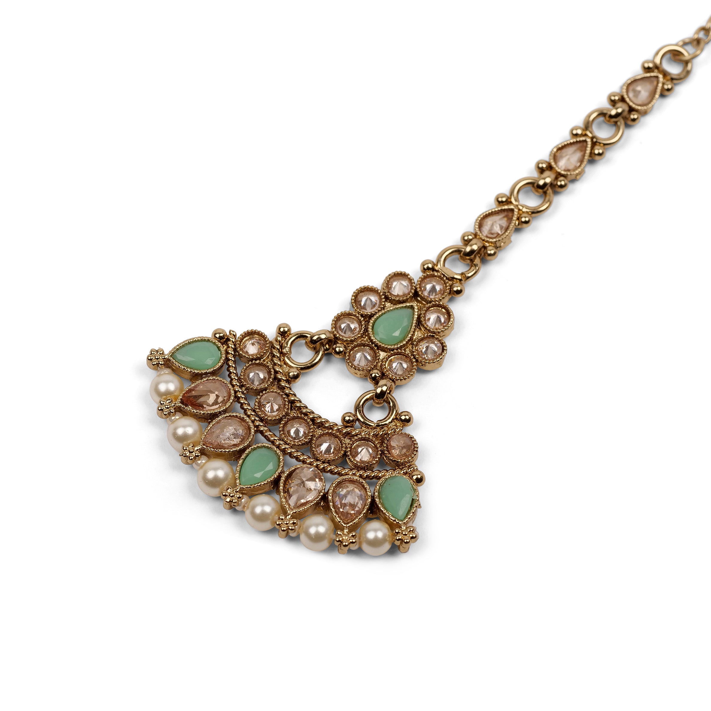 Anala Simple Necklace Set in Mint and Pearl 