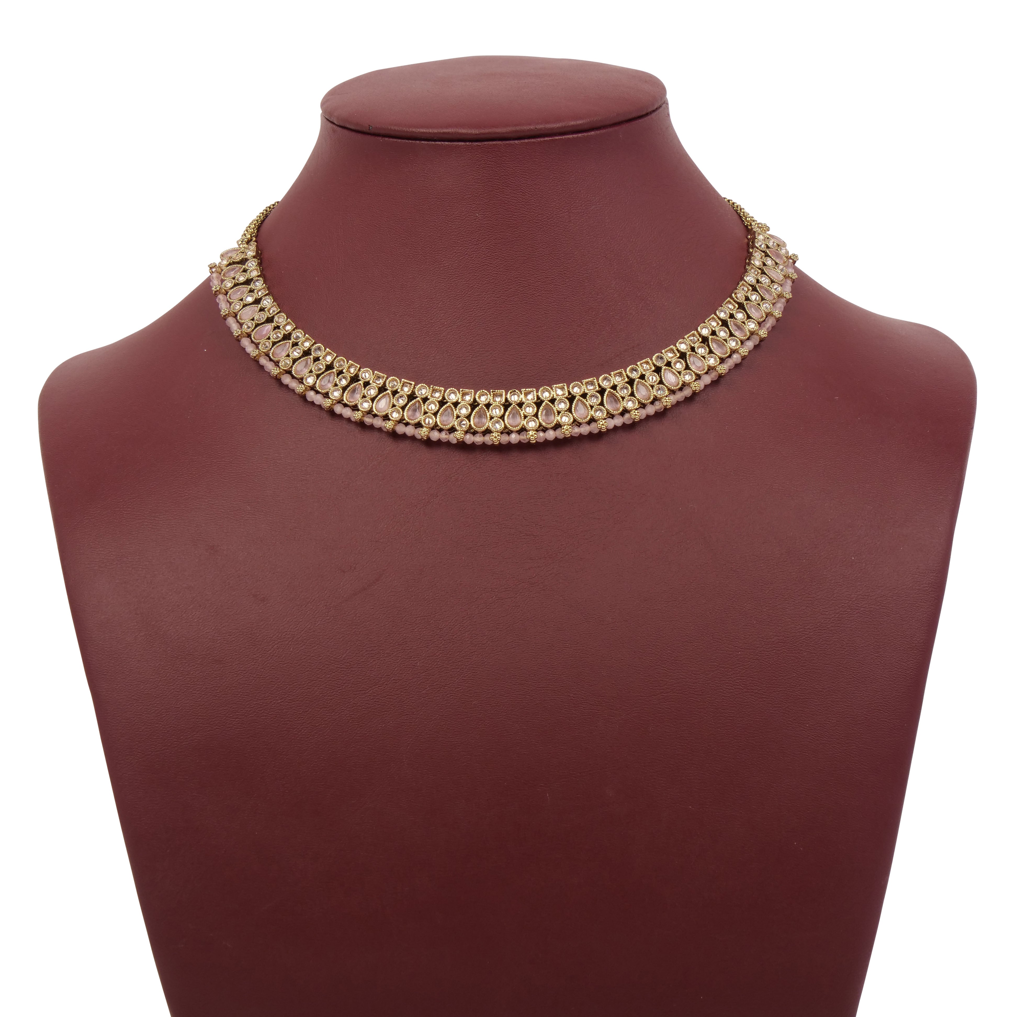 Naina Simple Necklace Set in Light Pink