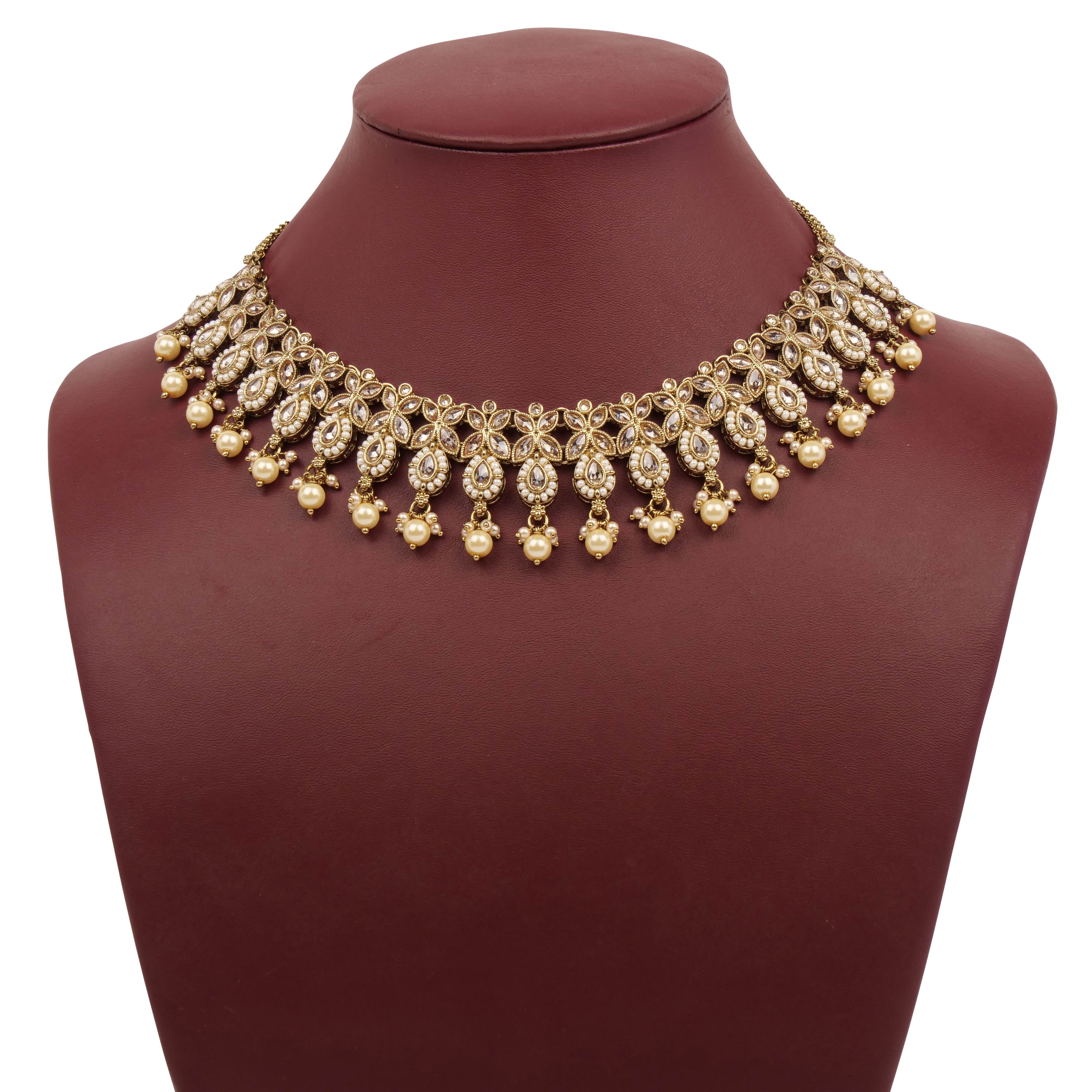 Jiya Necklace Set in Pearl and Antique Gold