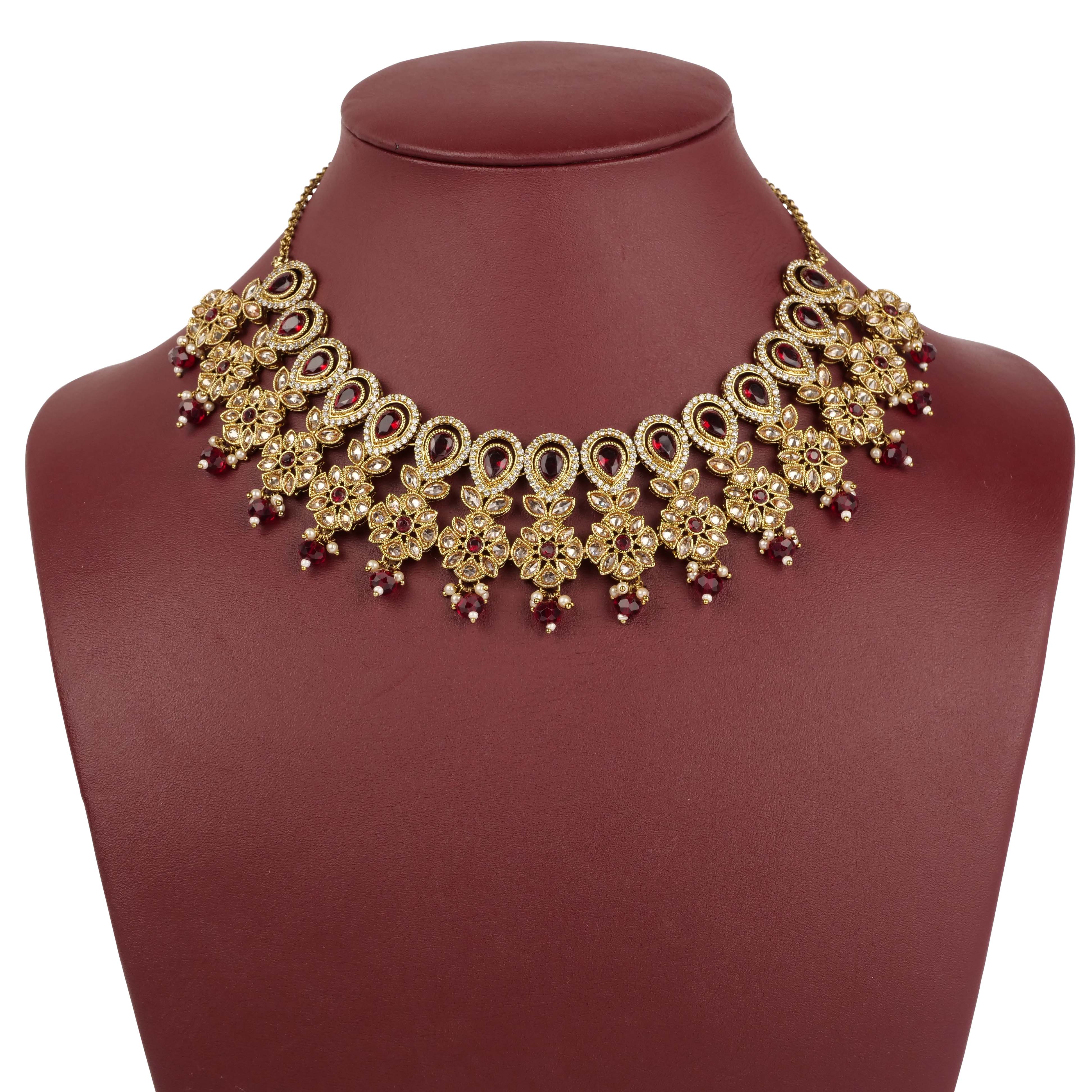 Vaani Necklace Set in Maroon