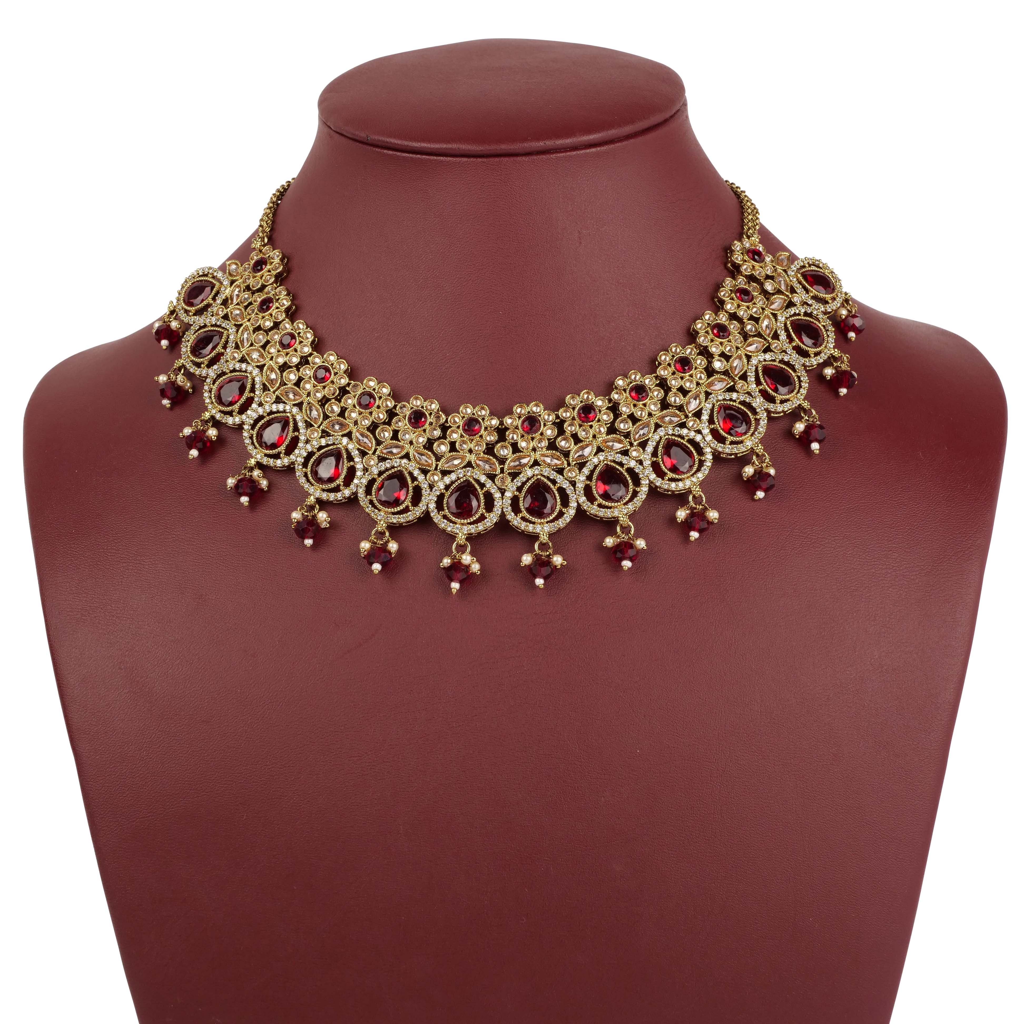 Suman Necklace Set in Maroon