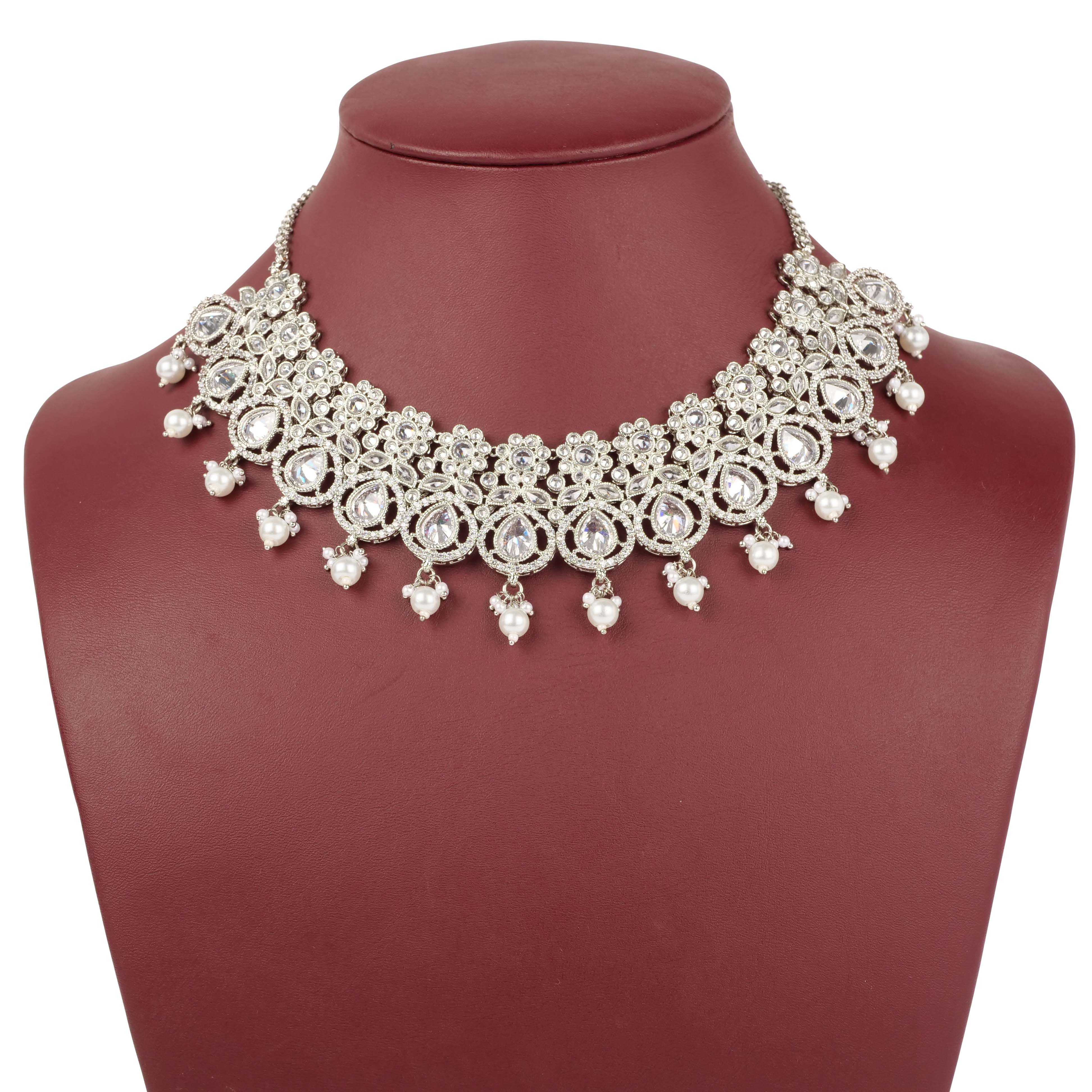 Suman Necklace Set in Rhodium