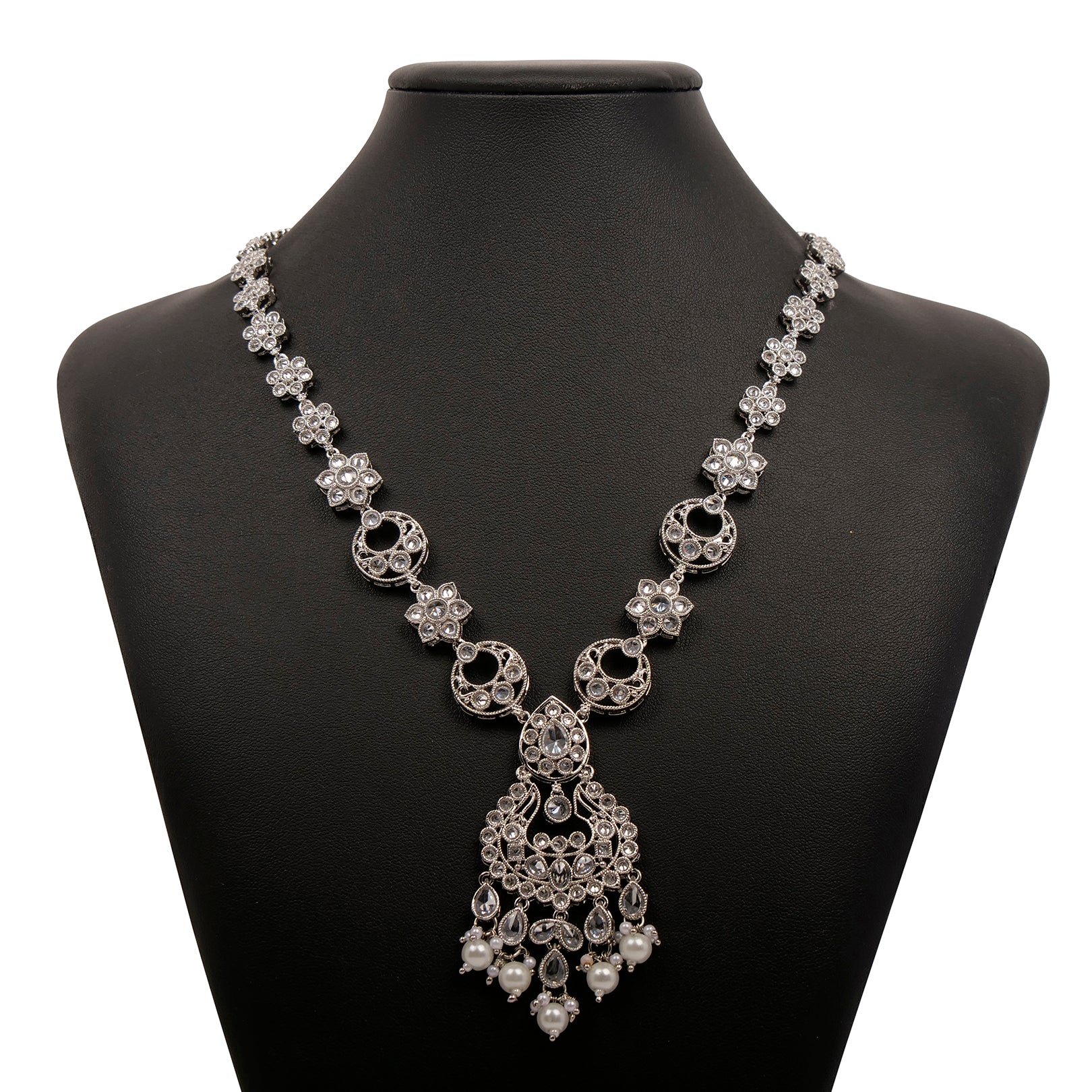 Anara Long Necklace in Pearl and Rhodium