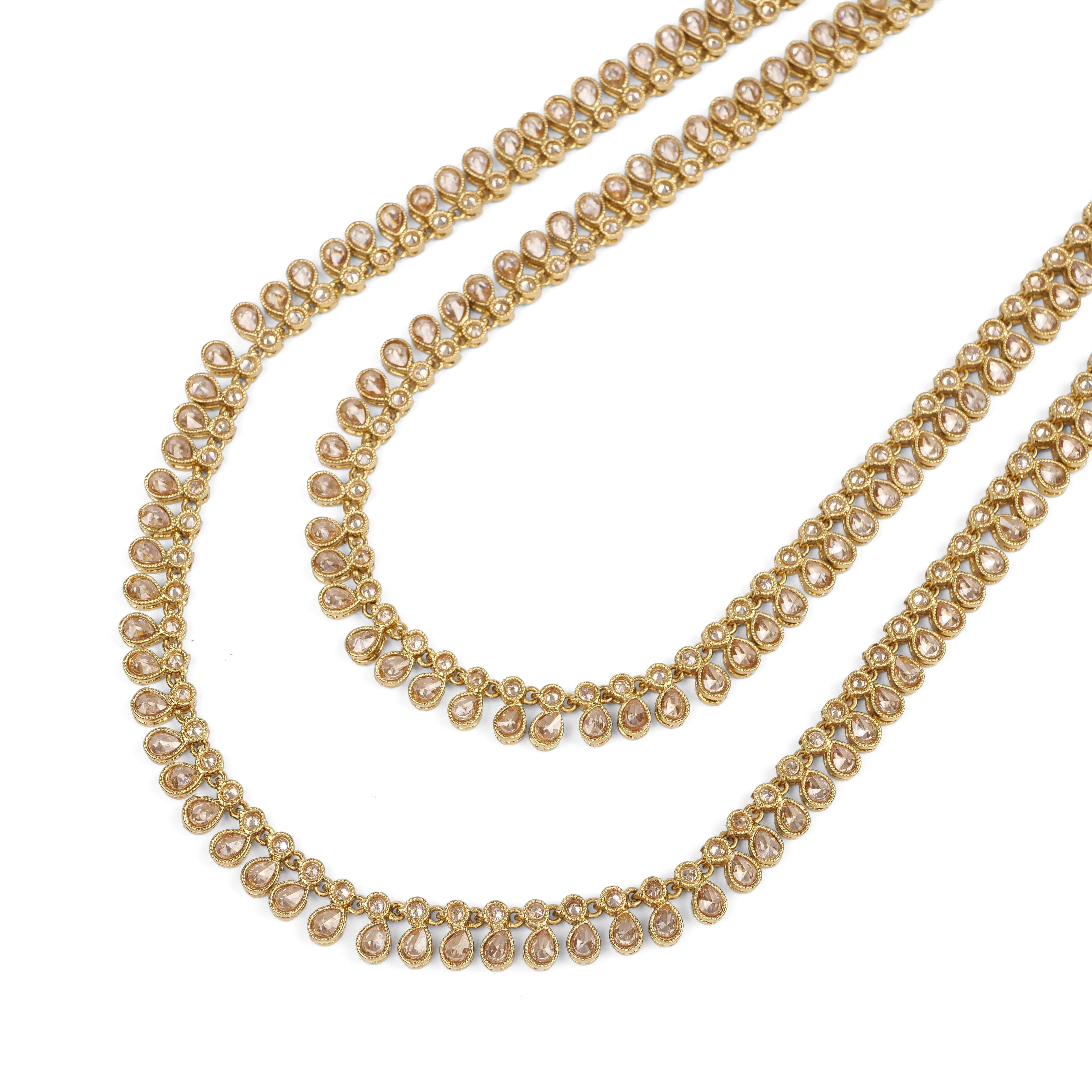 Double Layer Crystal Drop Rani Haar in Champagne