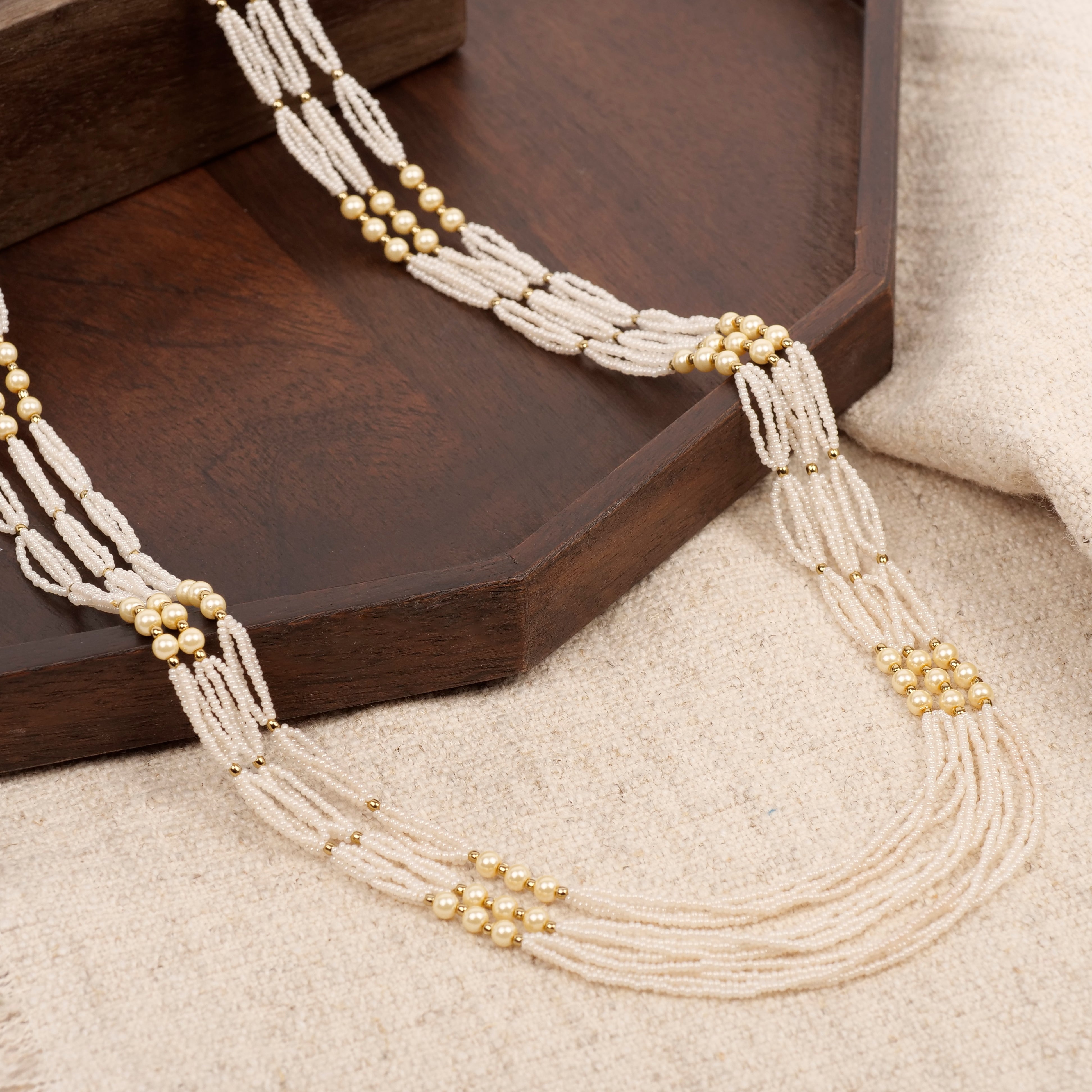 Layered Cream Pearl Bead Long Necklace