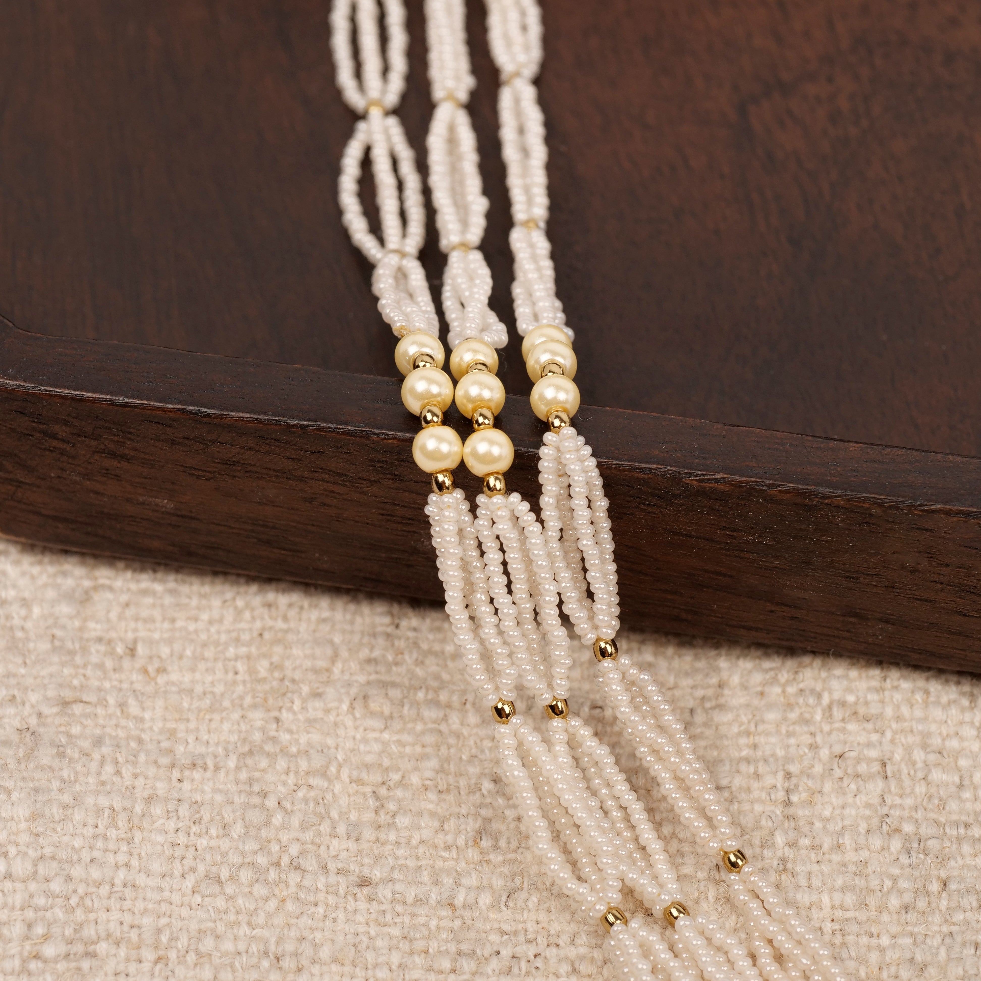 Layered Cream Pearl Bead Long Necklace