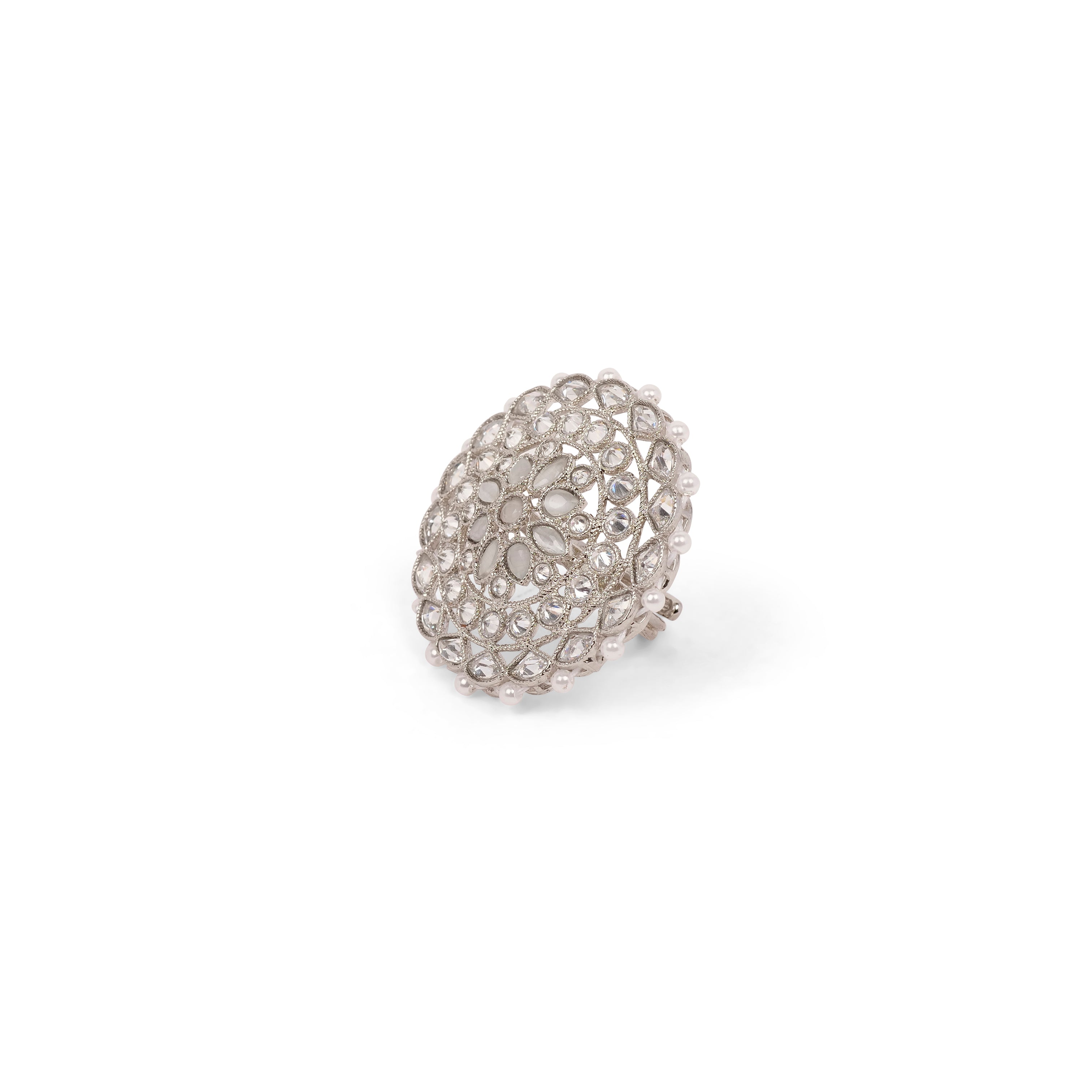 Floral Oversized Ring in Rhodium