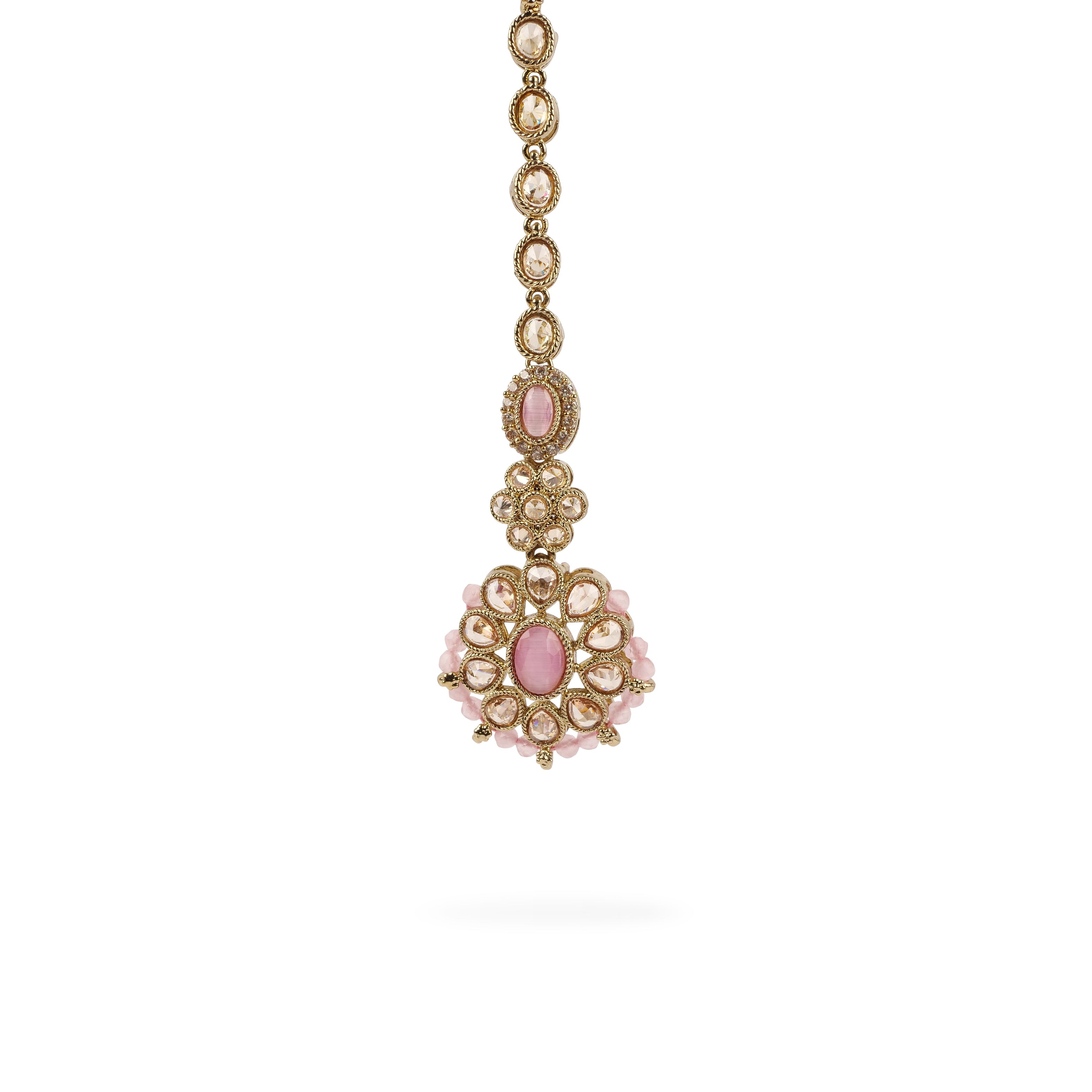 Zoha Bead Edge Maang Tikka in Light Pink