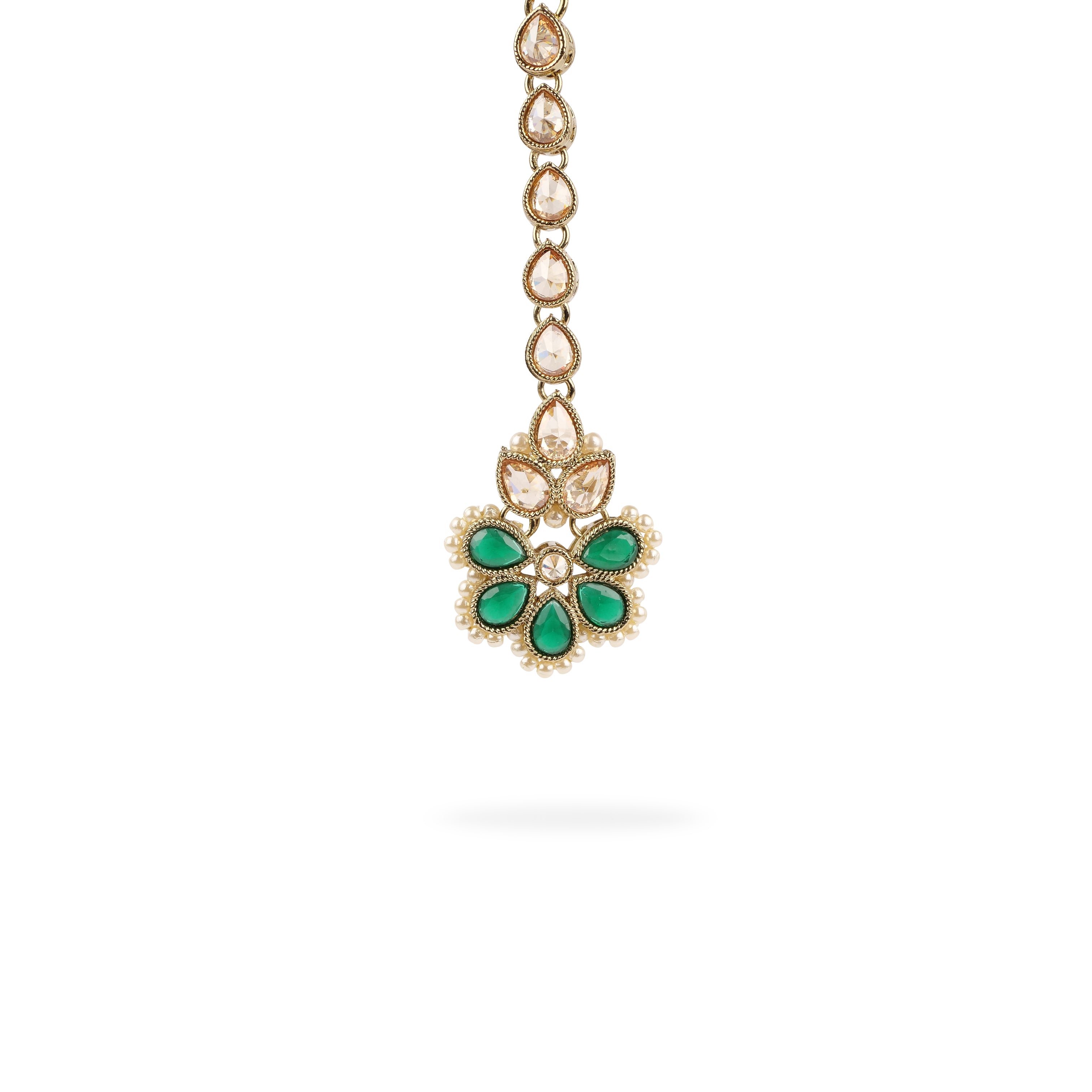 Rupi Small Maang Tikka in Pearl and Green 