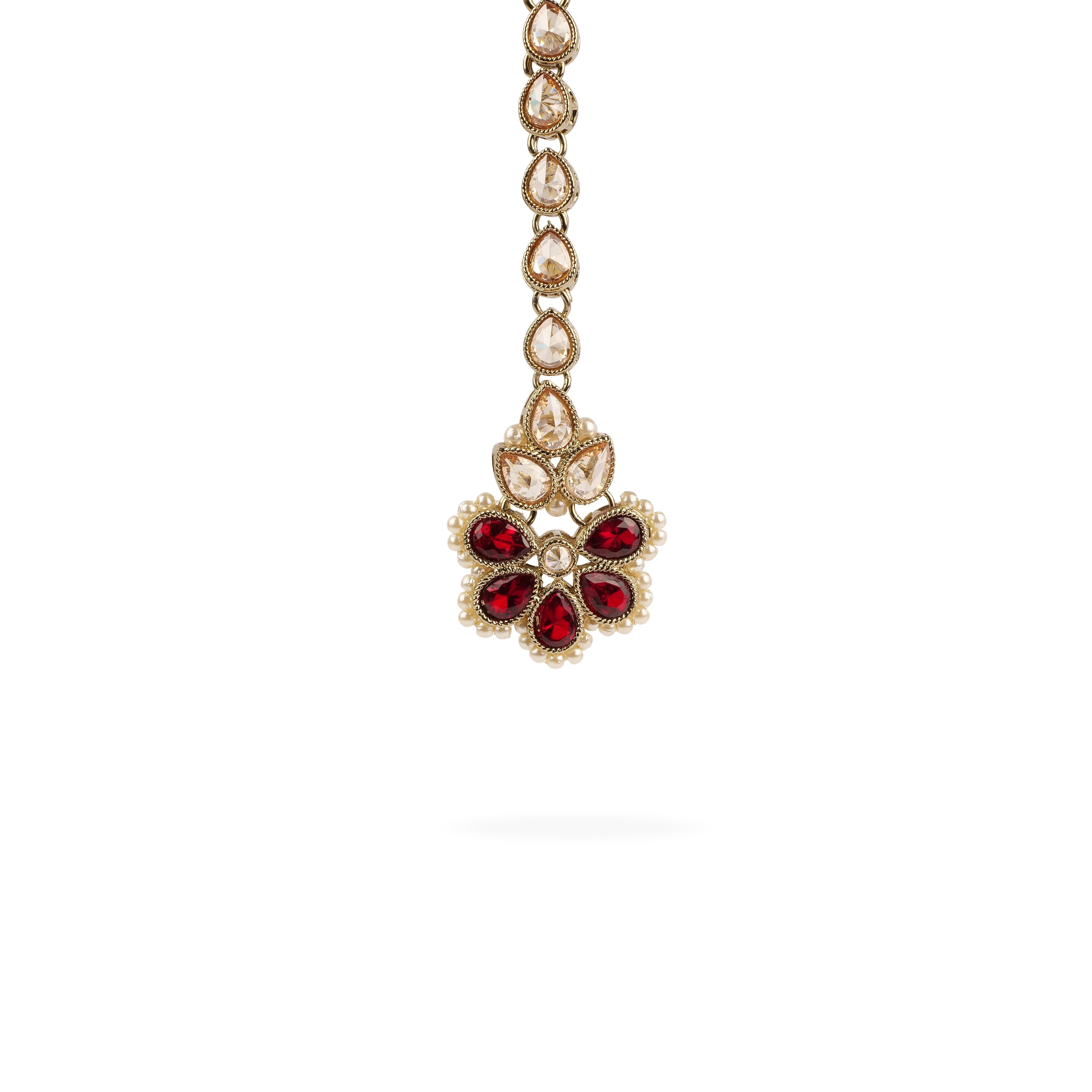 Rupi Small Maang Tikka in Pearl and Maroon 