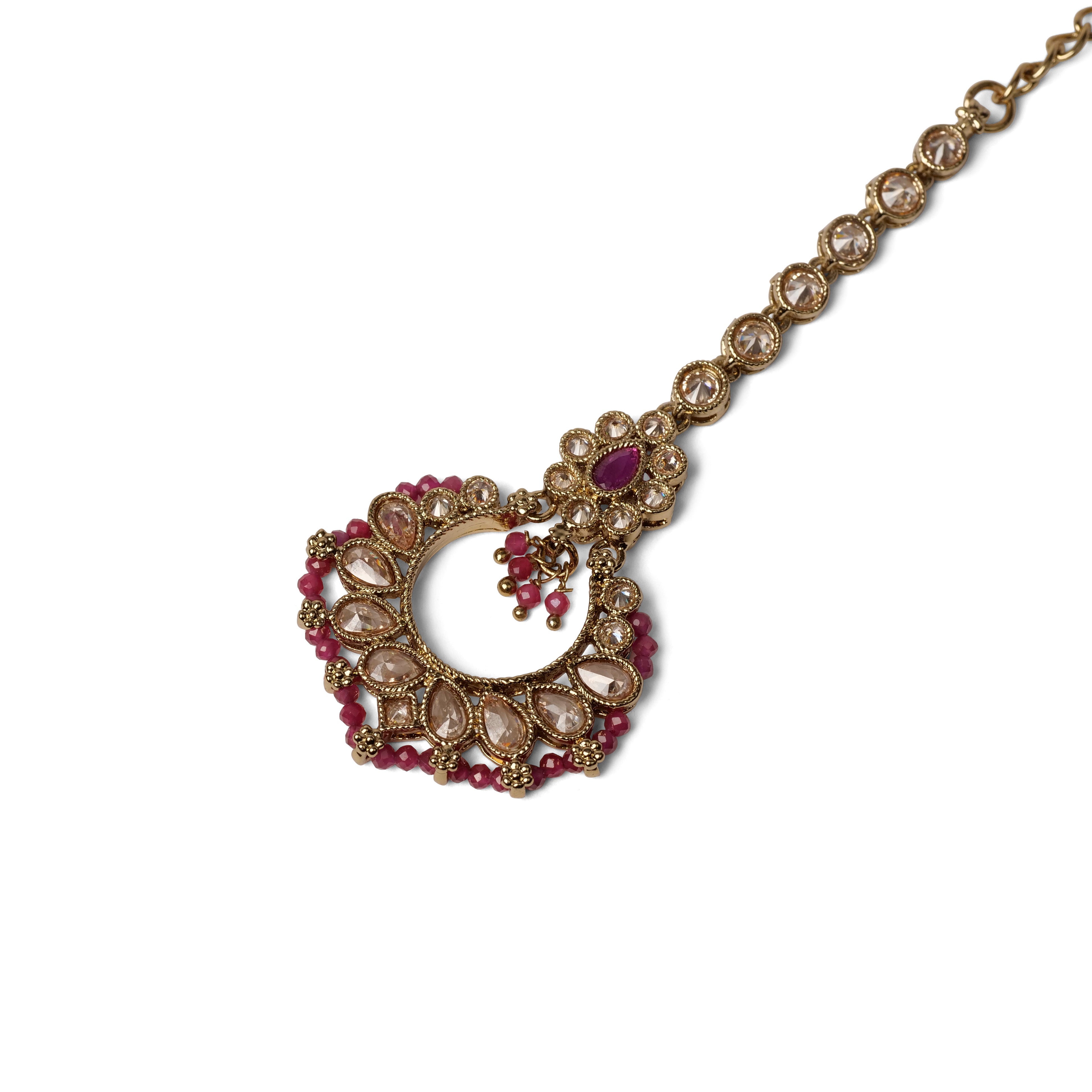 Ethnic Bead-Edge Maang Tikka in Ruby