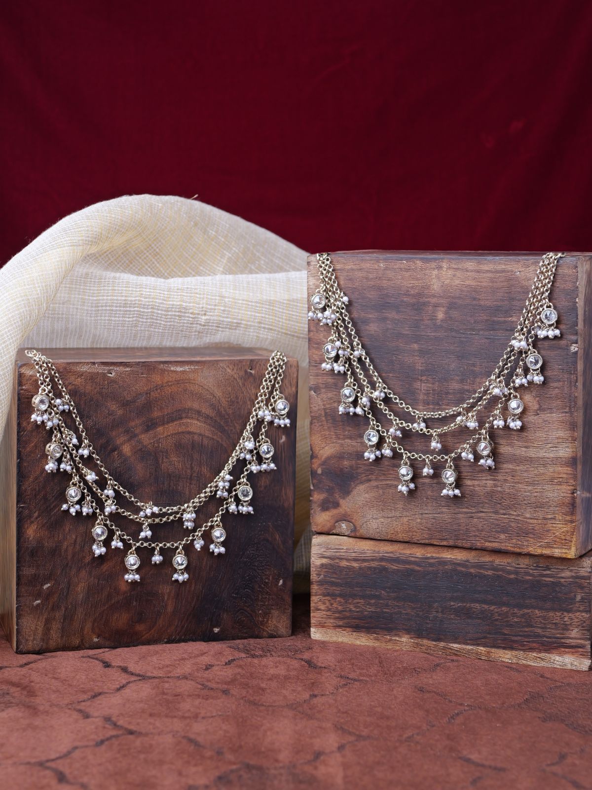 Radha Layered Ear Chains in White