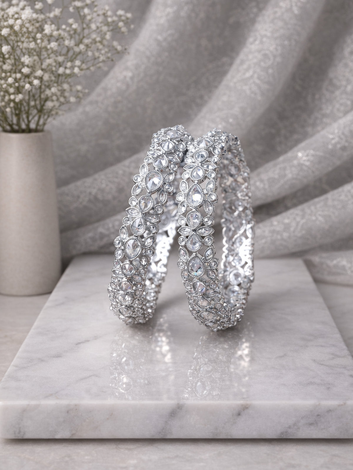 Radhi Kada Bangles in Rhodium