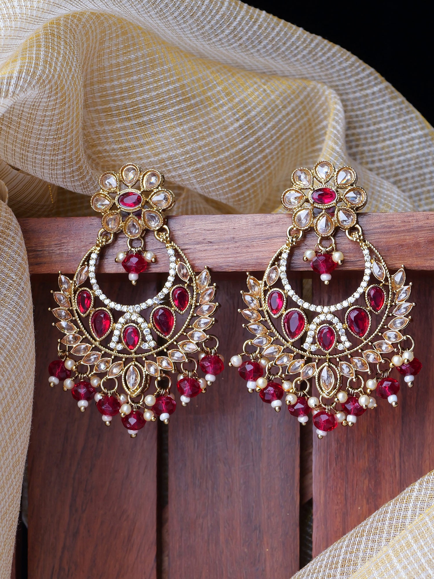 Rahi Chandbali Earrings in Hot Pink