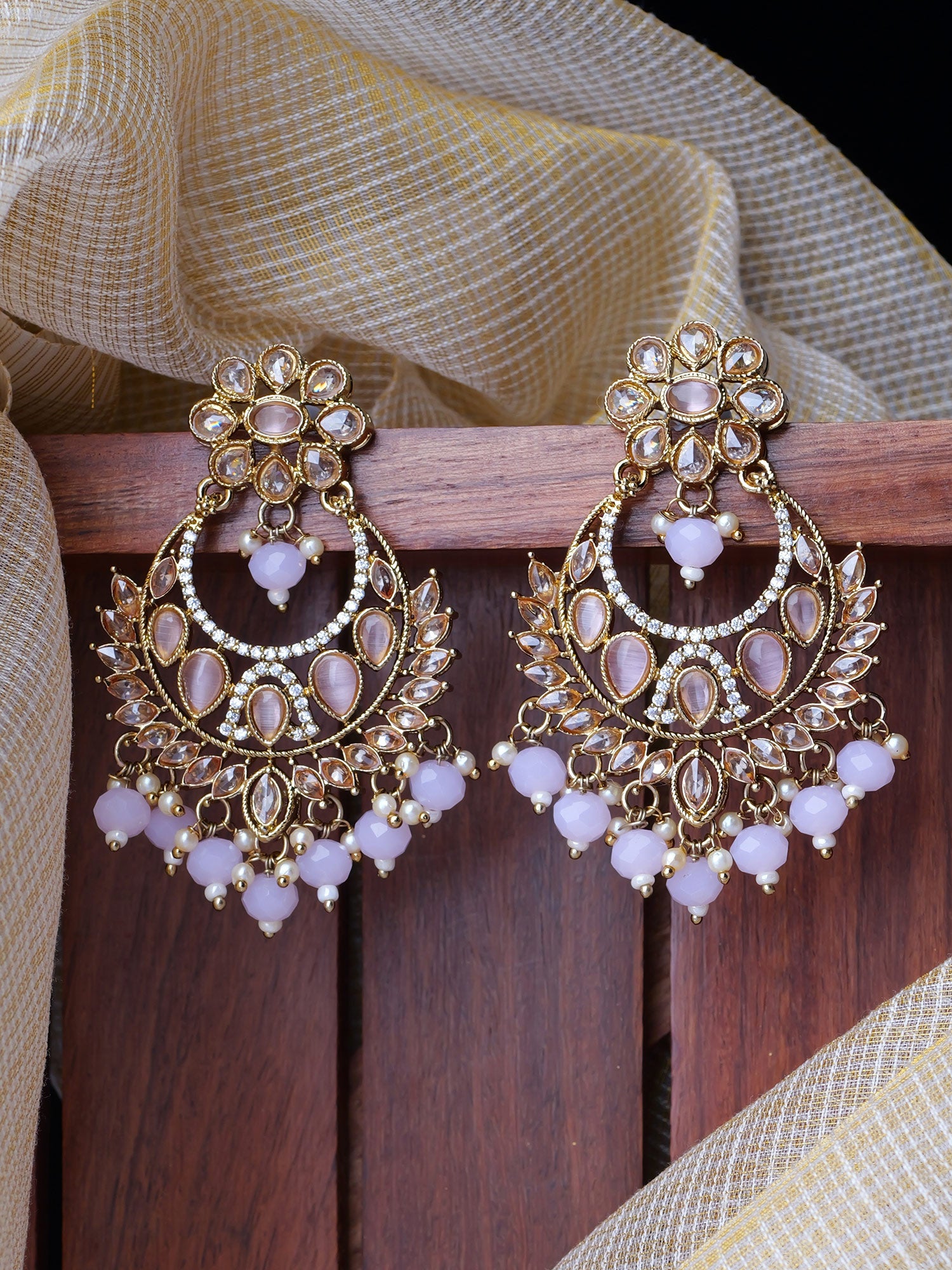 Rahi Chandbali Earrings in Light Pink