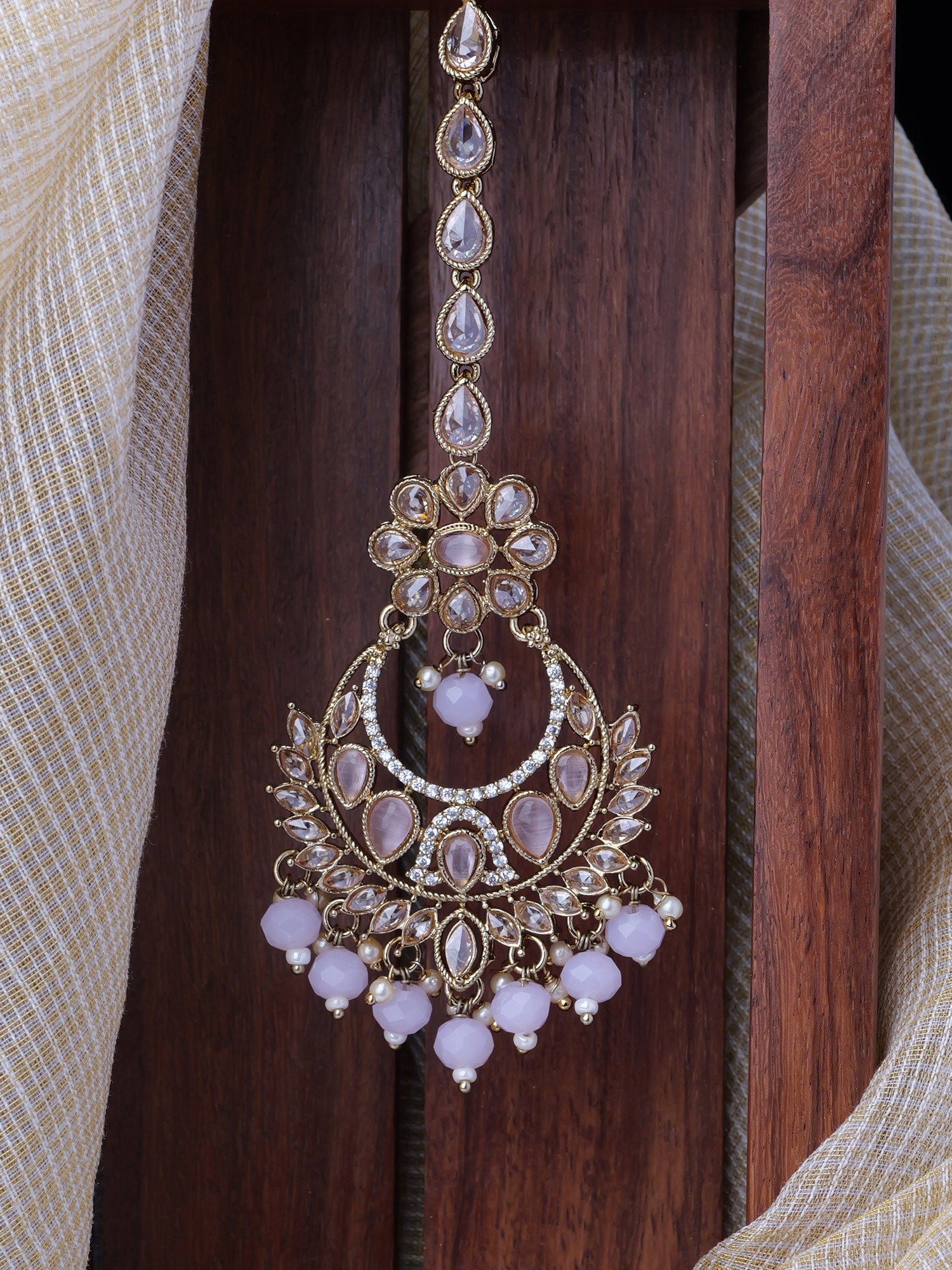 Rahi Chaand Maang Tikka in Light Pink