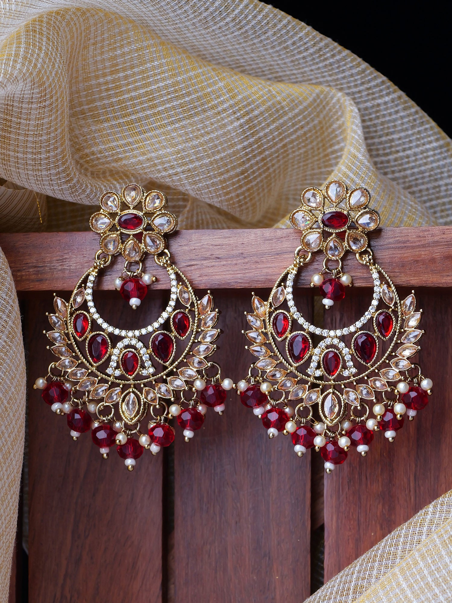 Rahi Chandbali Earrings in Maroon