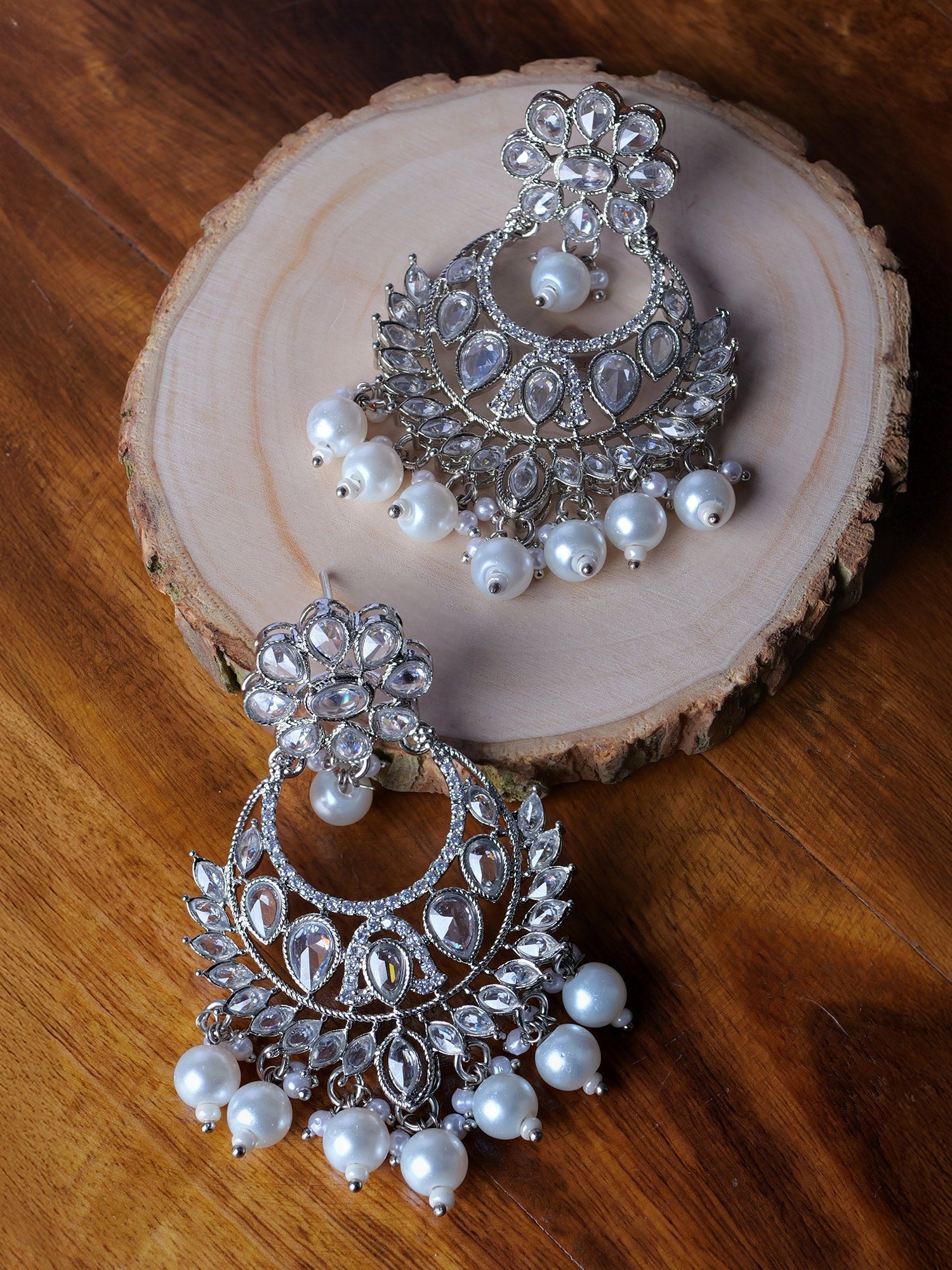 Rahi Chandbali Earrings in Rhodium