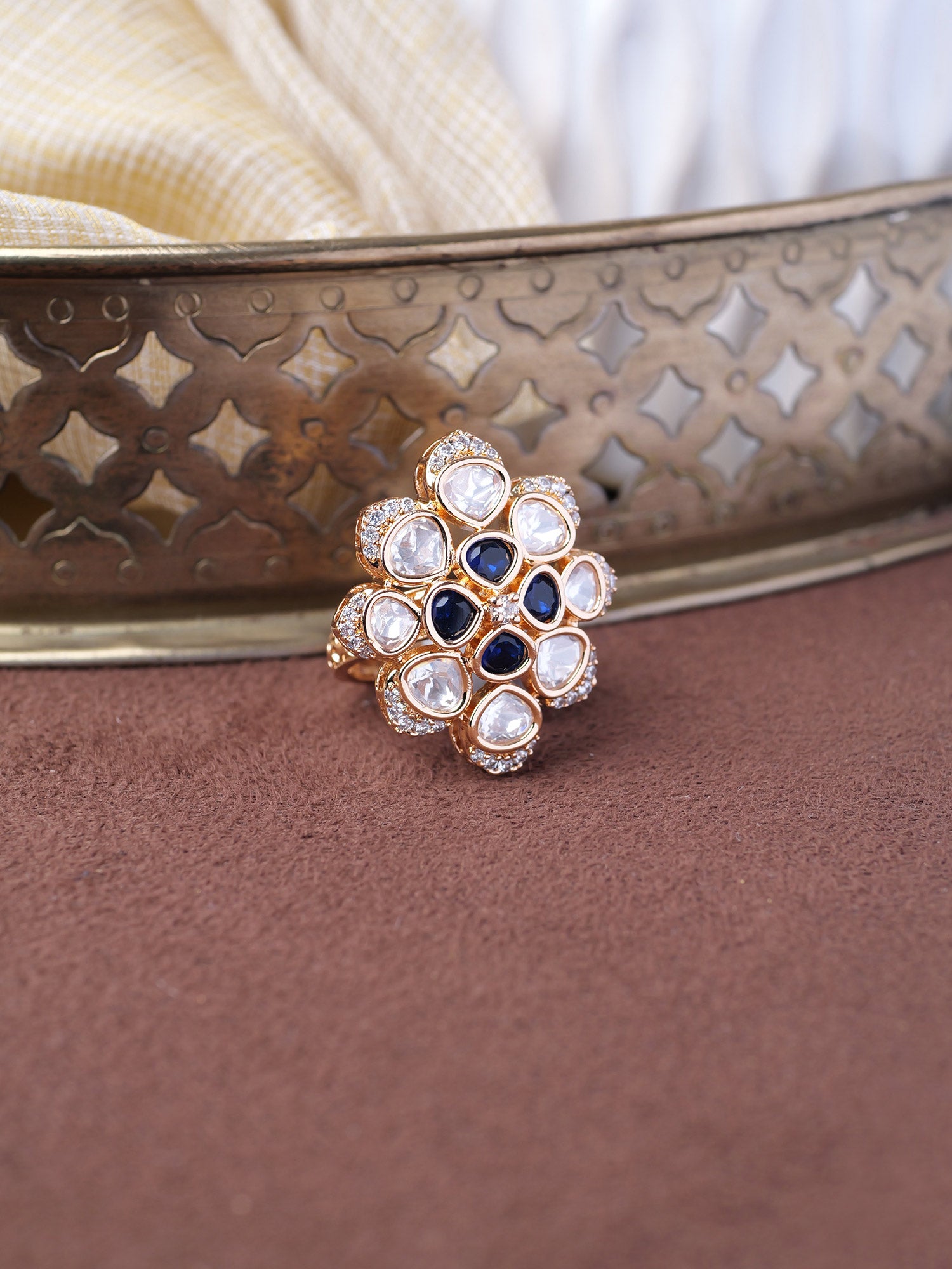 Raina Kundan Ring in Blue