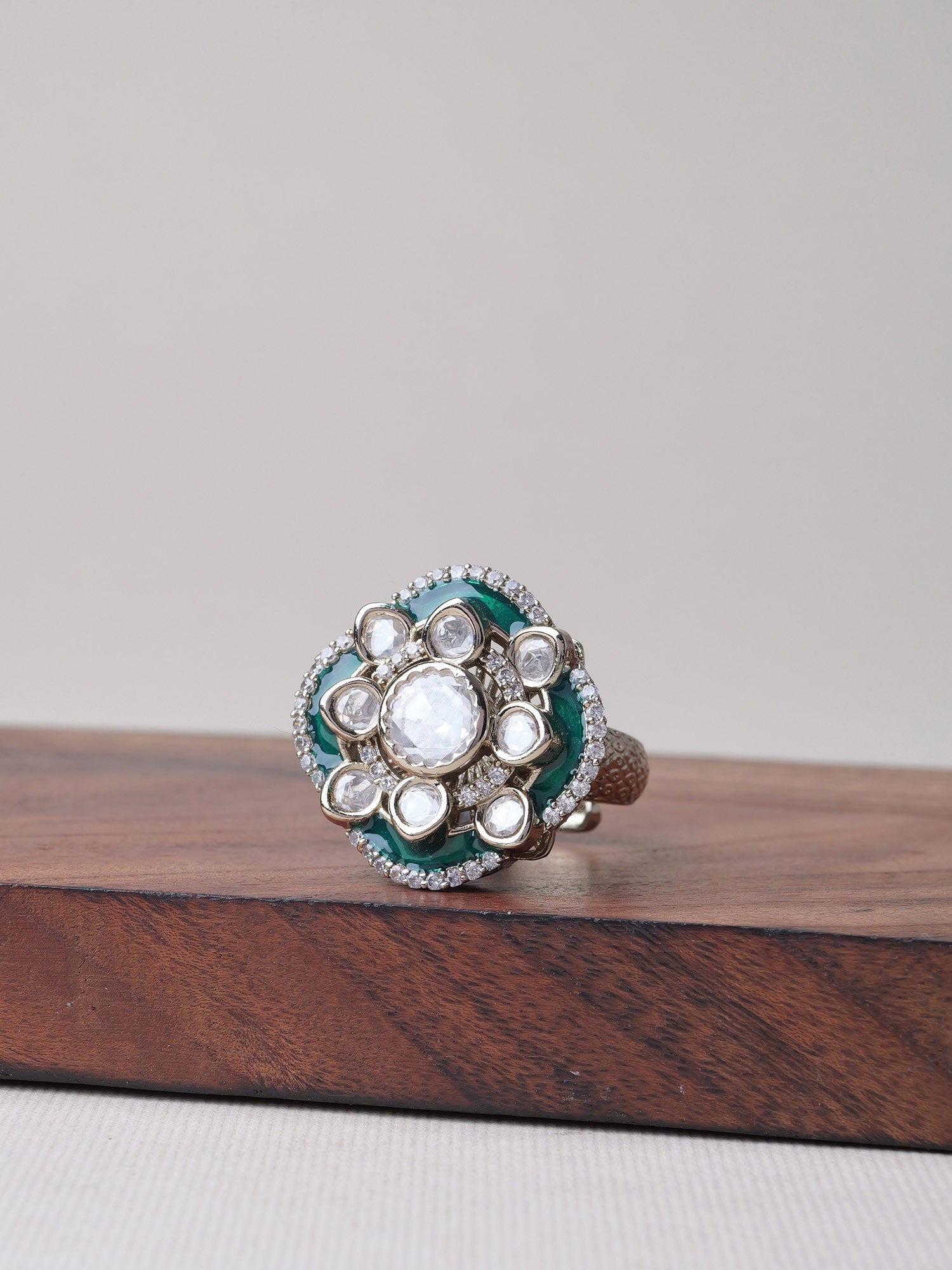 Raishma Kundan Ring in Green
